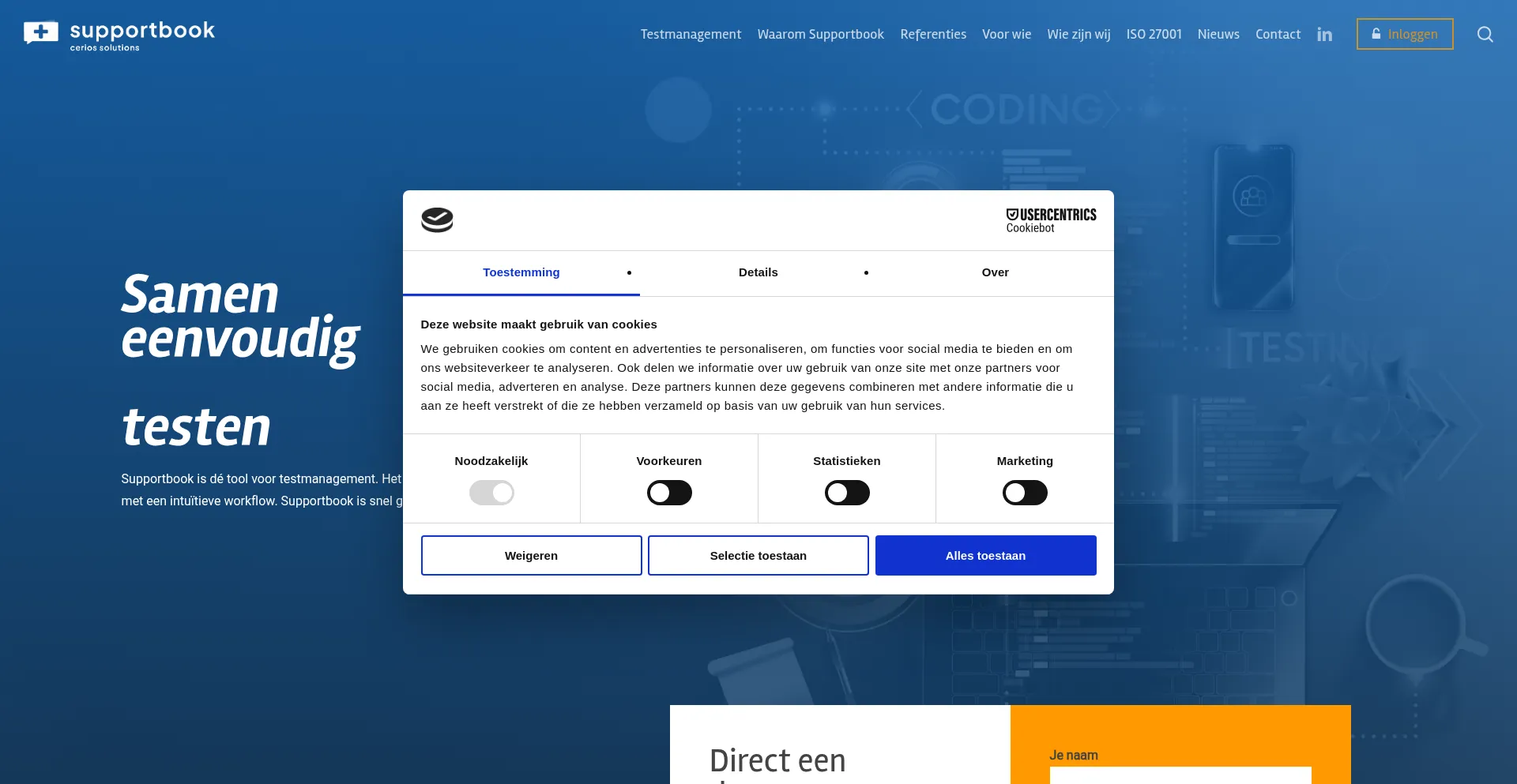 Website screenshot of Supportbook.nl