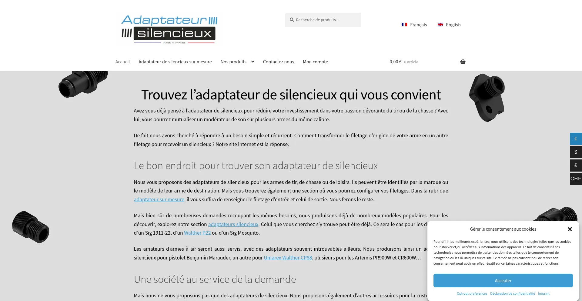 Website screenshot of Suppressor-thread-adapter.com