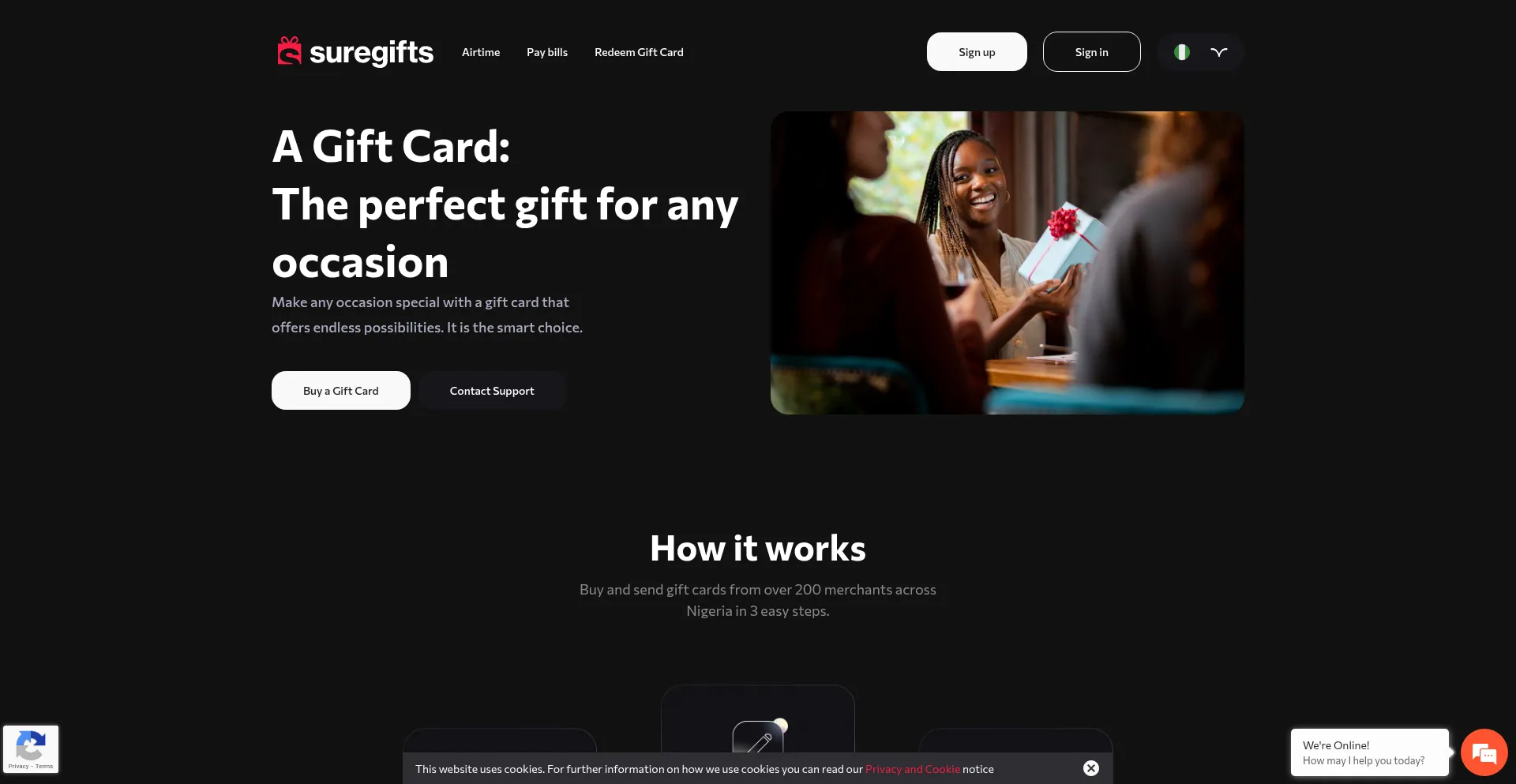 Website screenshot of Suregifts.com.ng