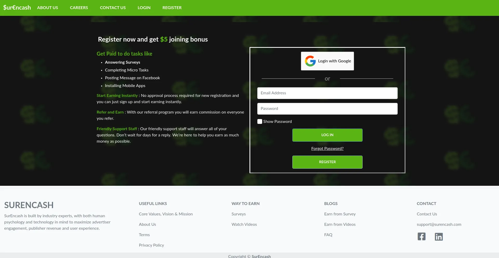 Website screenshot of Surencash.com