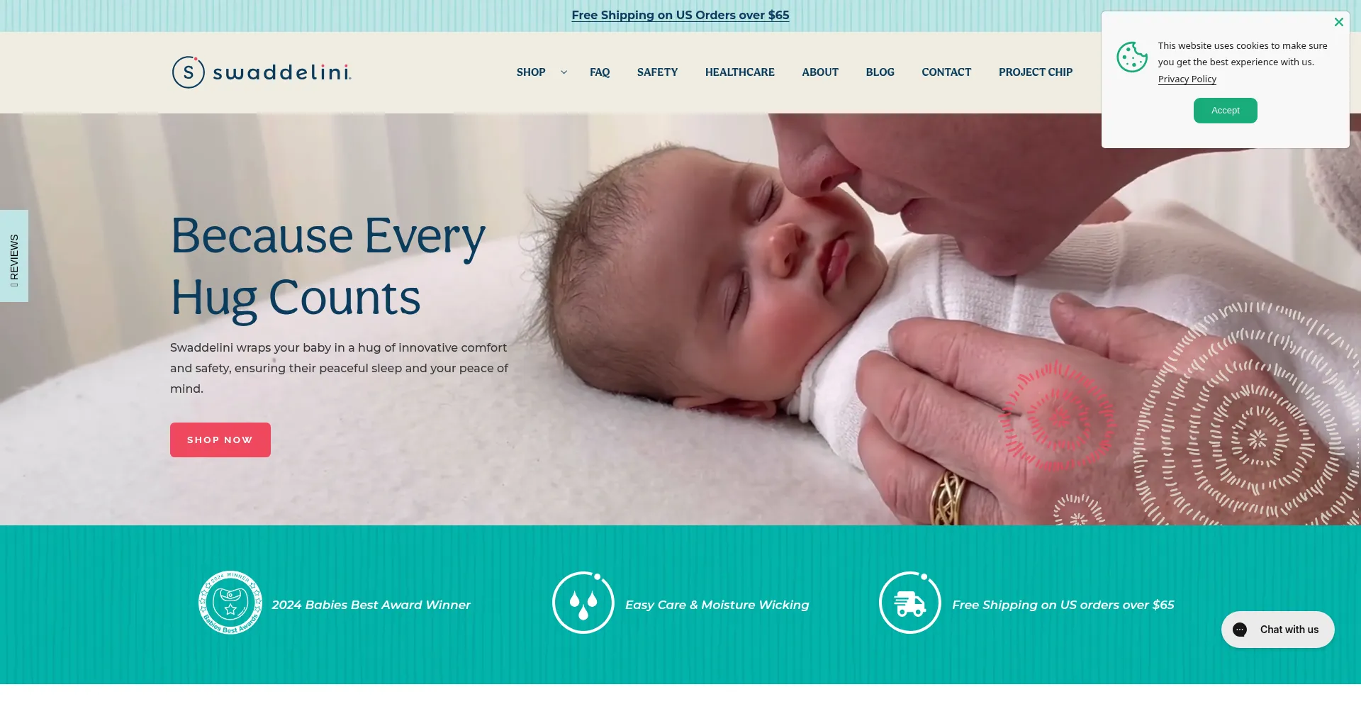 Website screenshot of Swaddelini.com