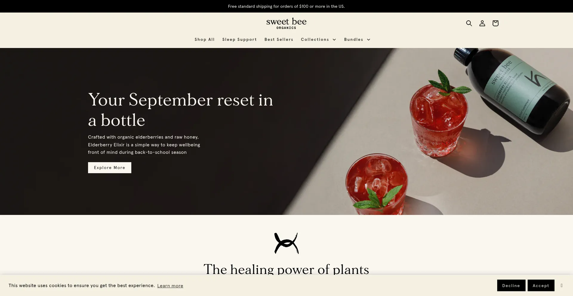Website screenshot of Sweetbeeorganics.com