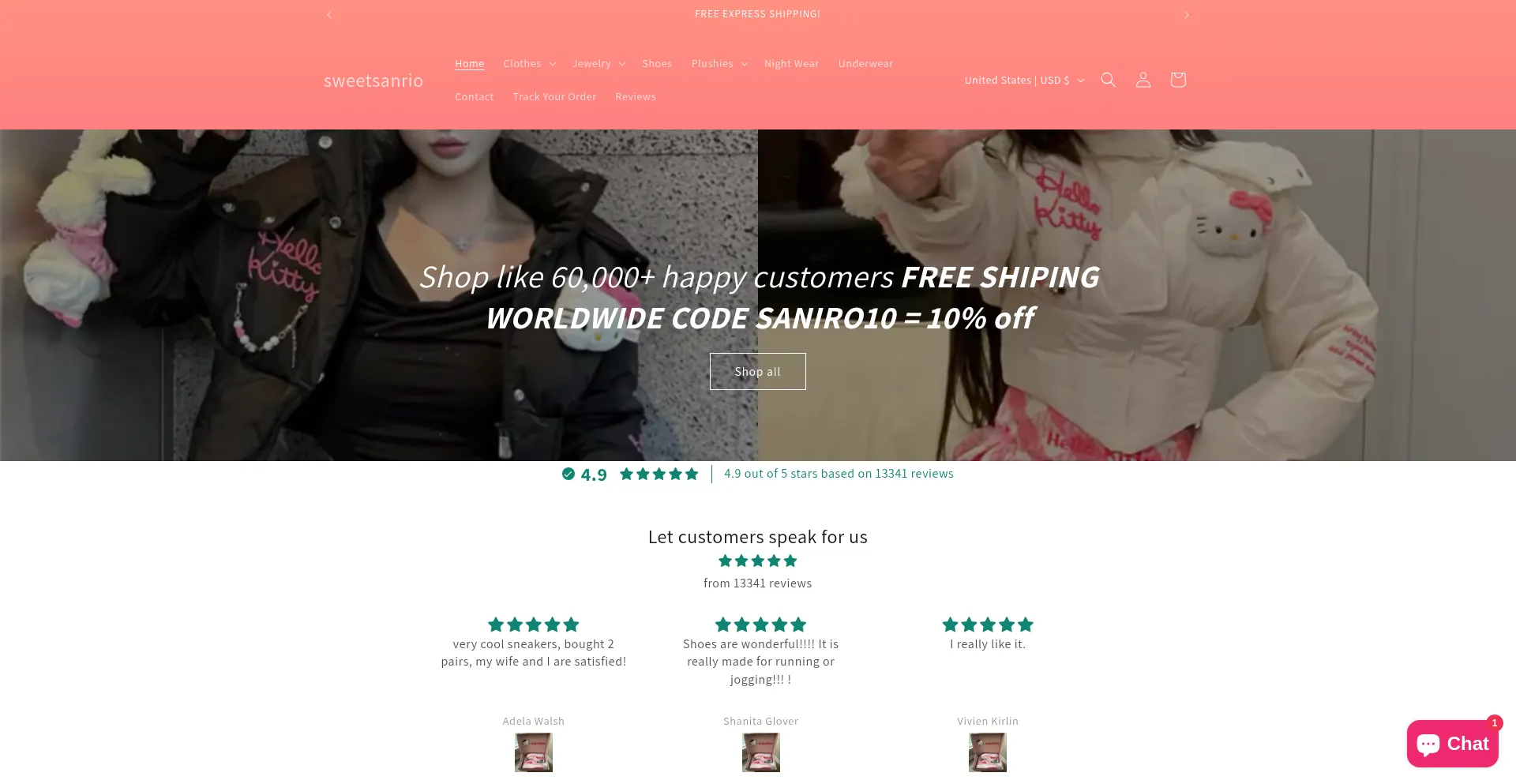 Website screenshot of Sweetsanrio.us