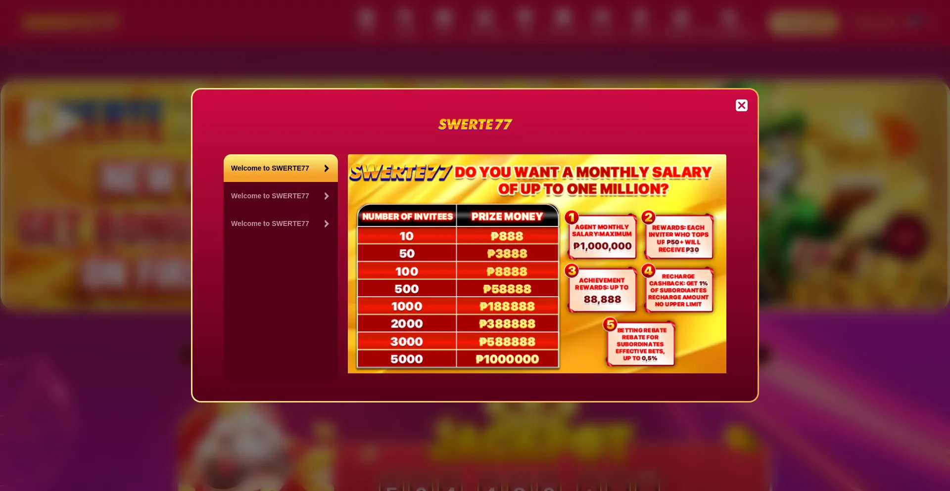 Website screenshot of Swerte77vip9.com