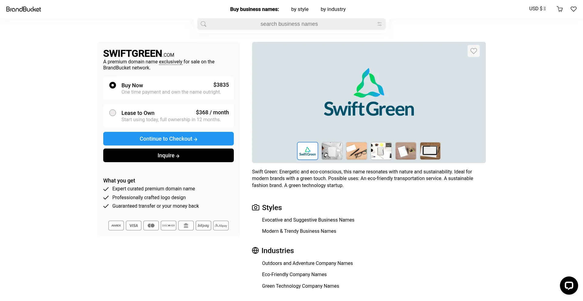 Website screenshot of Swiftgreen.com