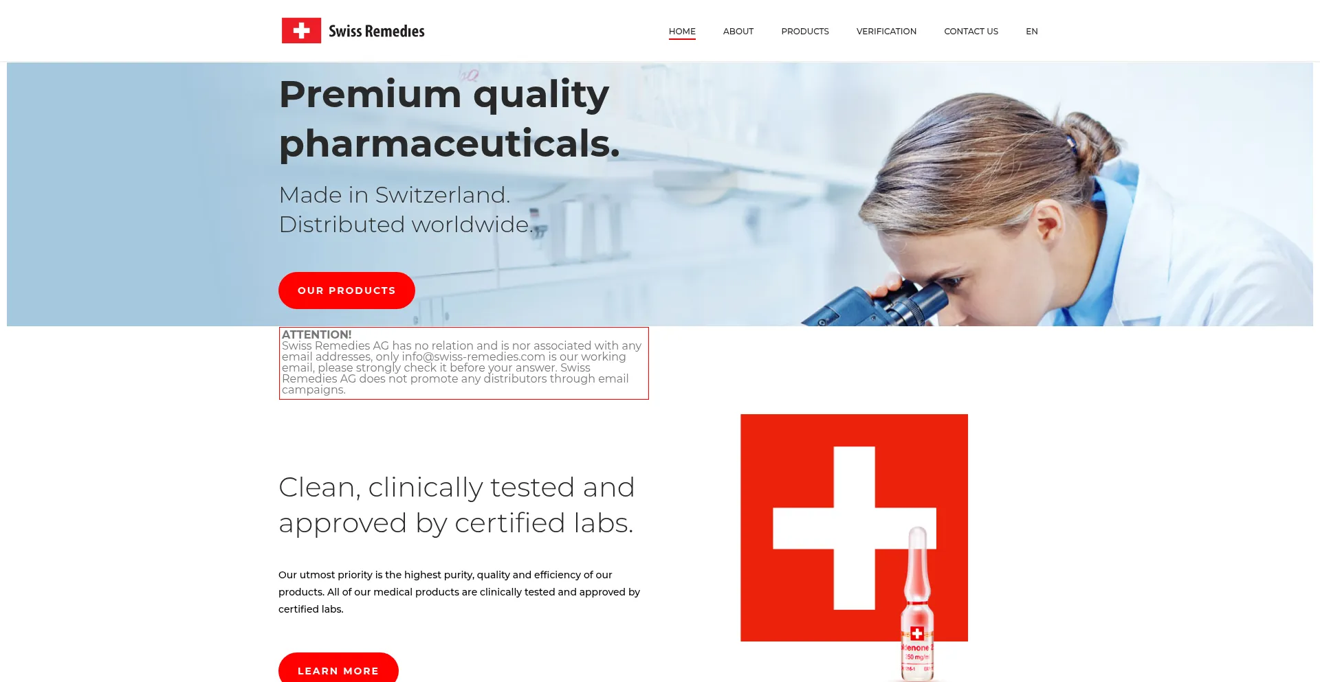 Website screenshot of Swiss-remedies.com