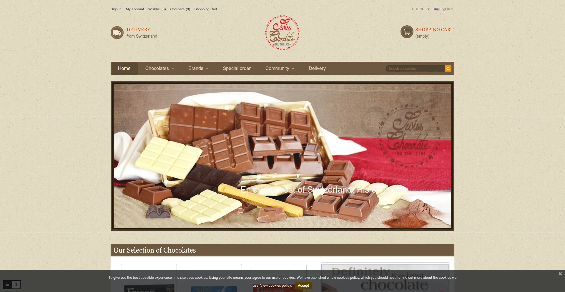 Website screenshot of Swisschocolate-online.com