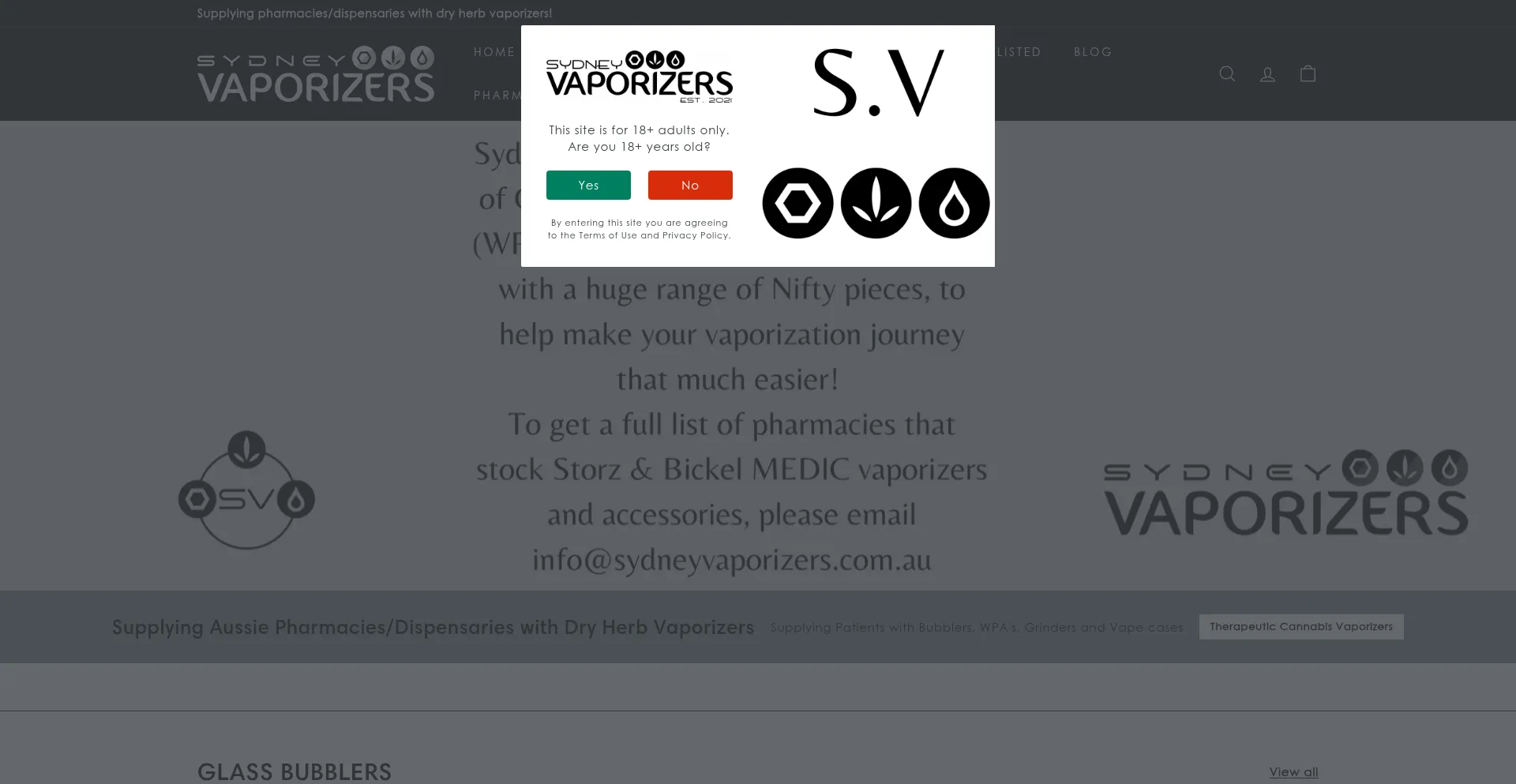 Website screenshot of Sydneyvaporizers.com.au