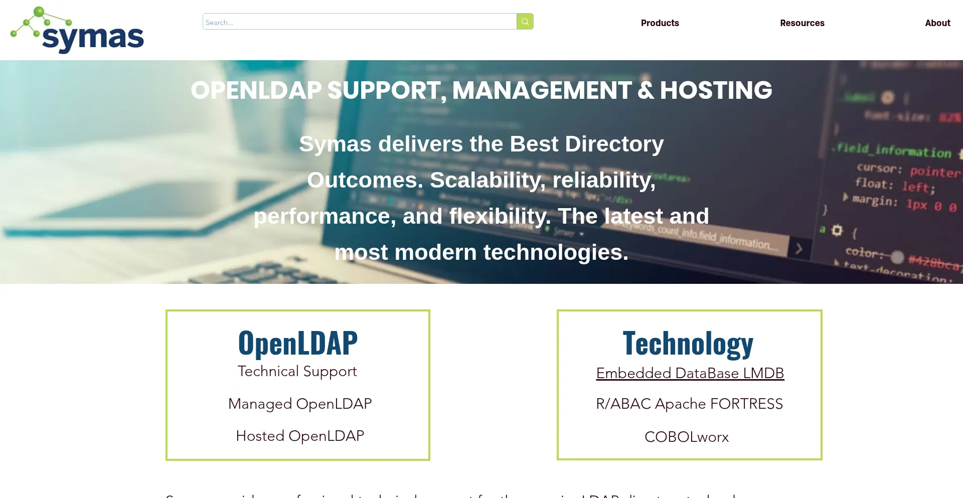 Website screenshot of Symas.com