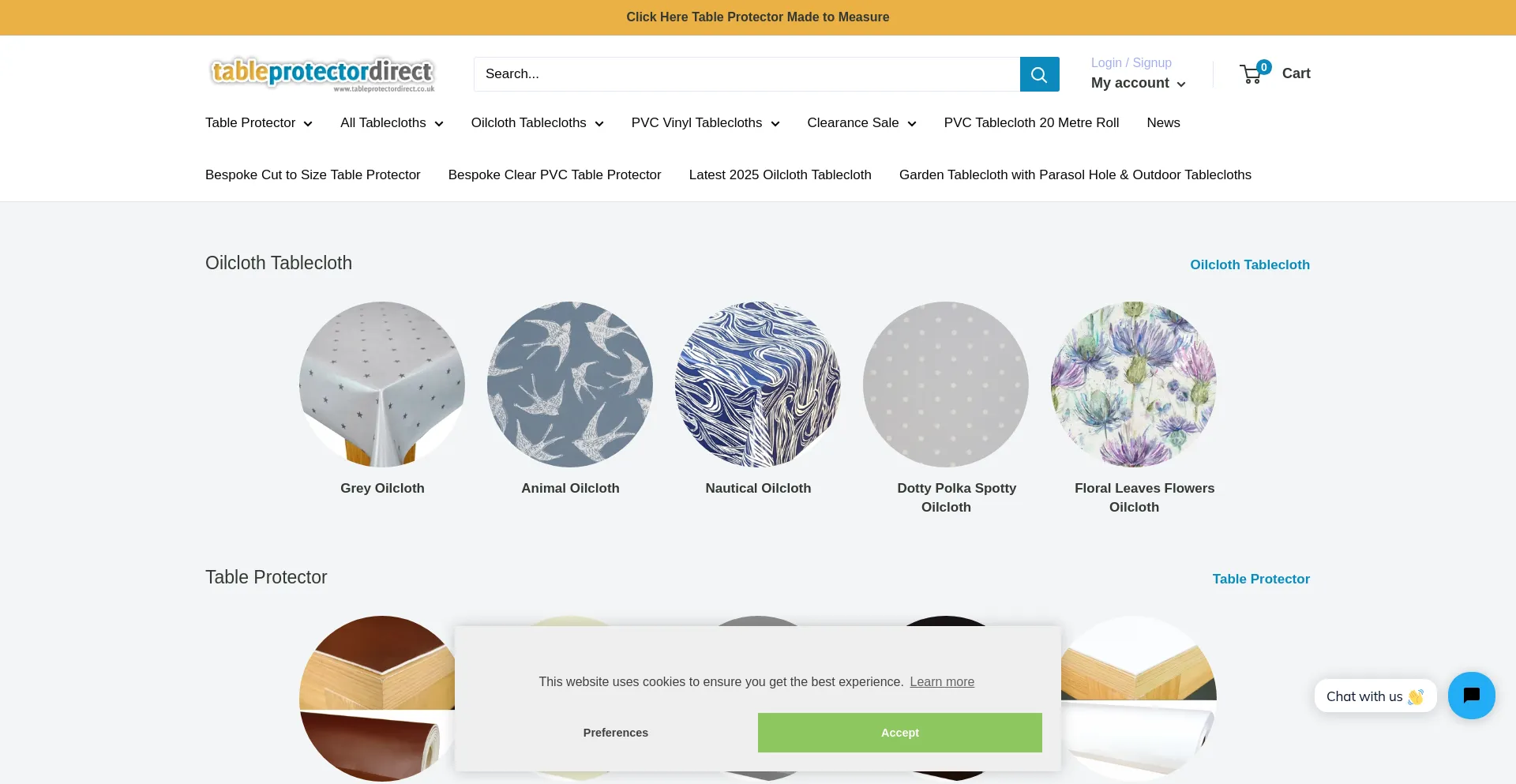 Website screenshot of Tableprotectordirect.co.uk