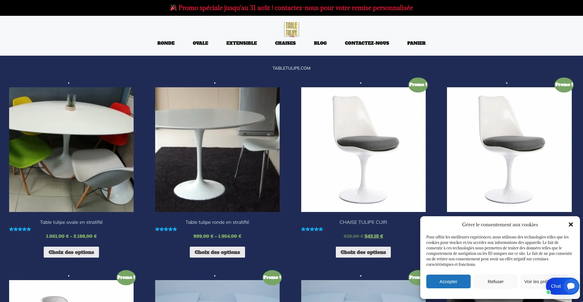 Website screenshot of Tabletulipe.com