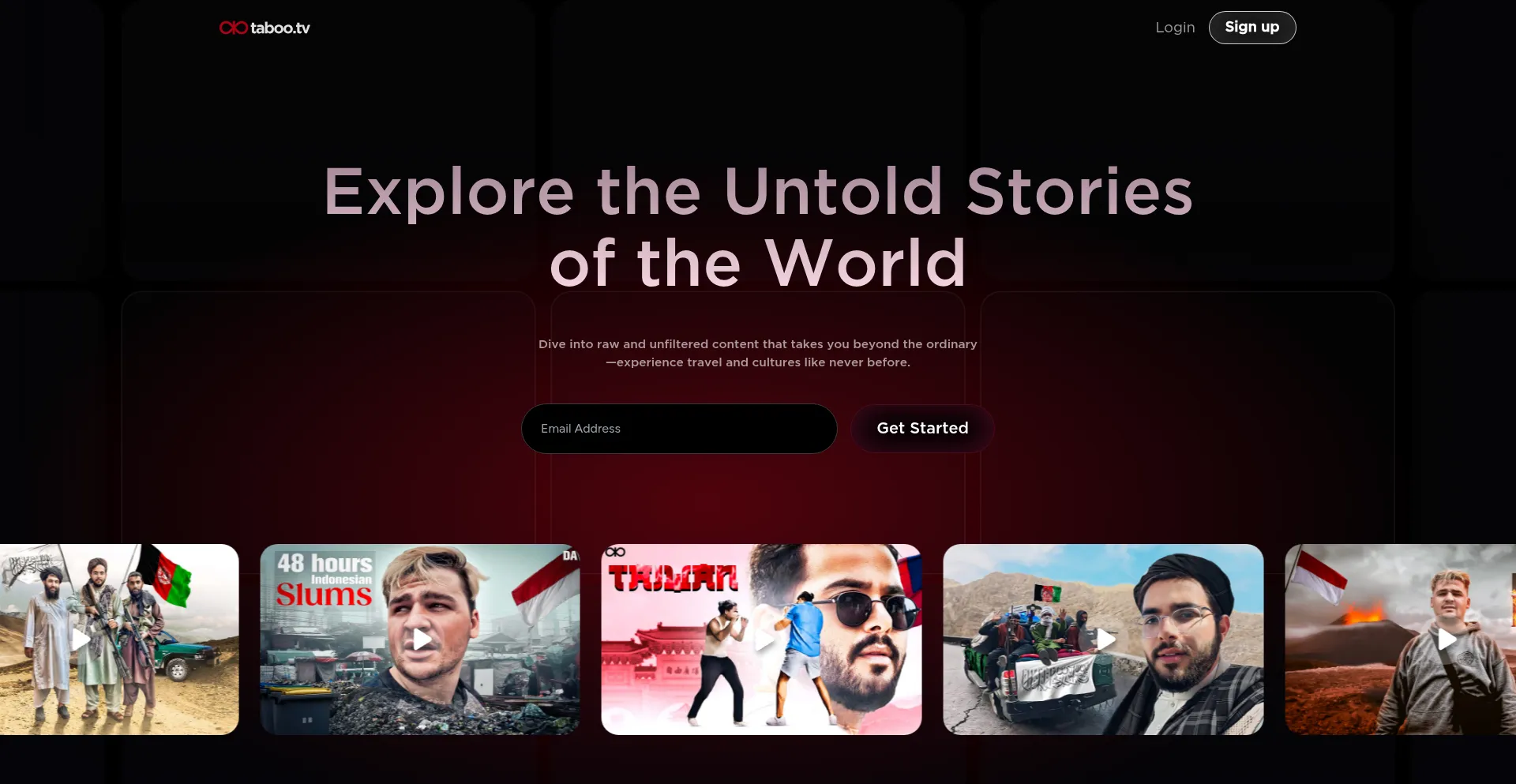 Website screenshot of Taboo.tv