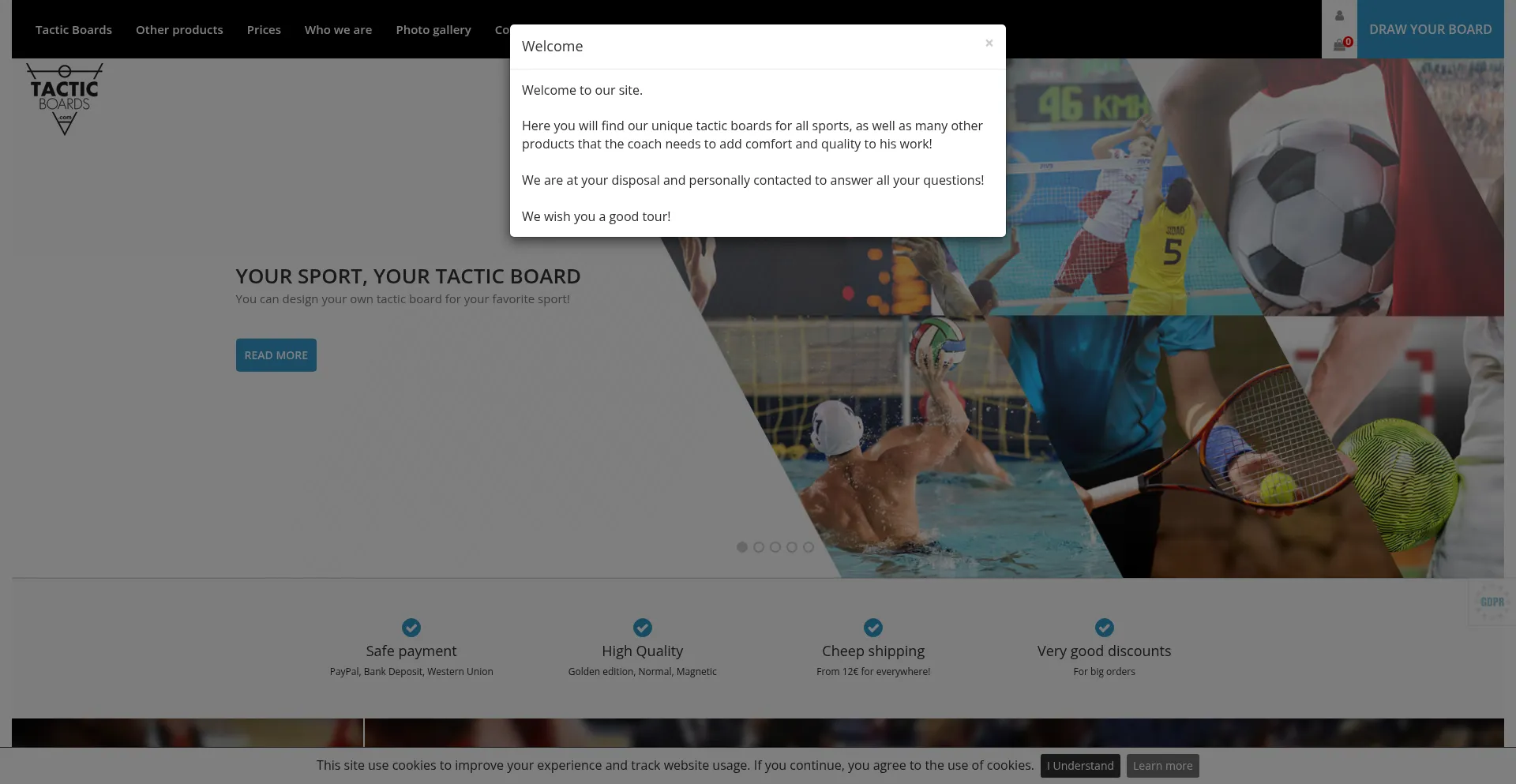 Website screenshot of Tactic-boards.com