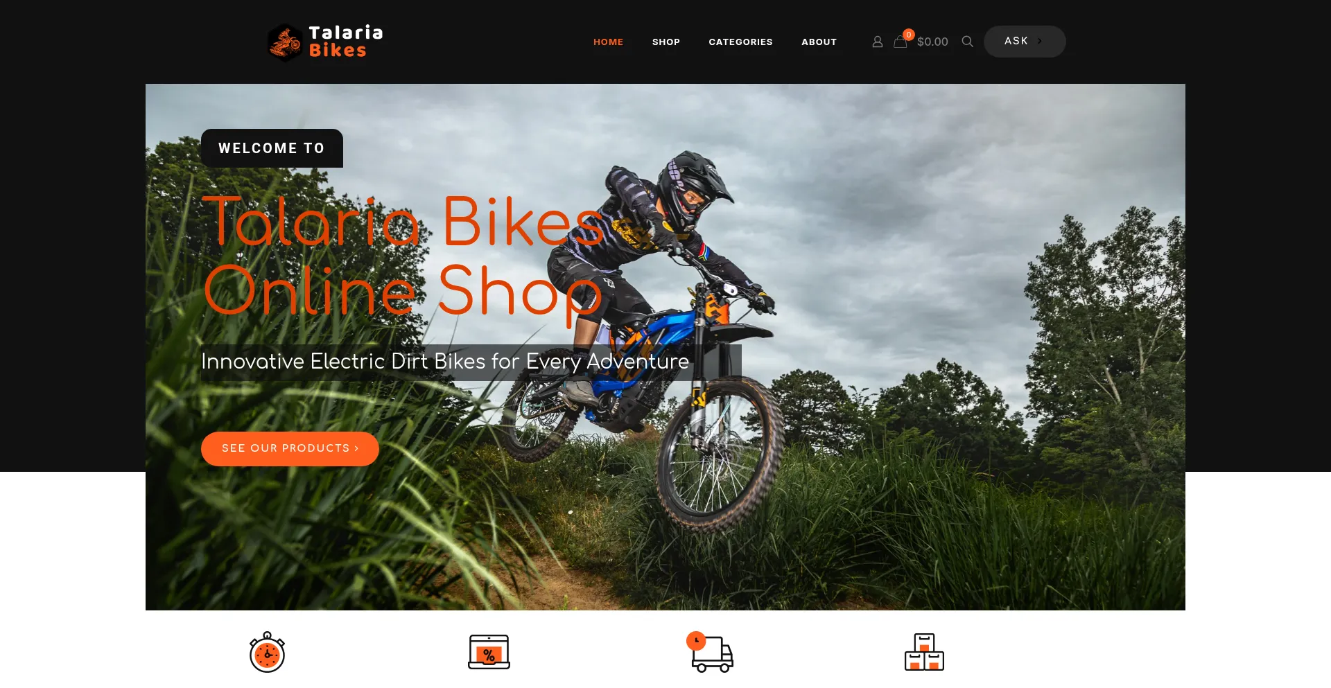 Website screenshot of Talariabikes.us