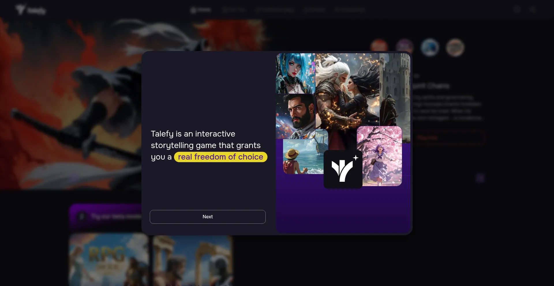 Website screenshot of Talefy.ai