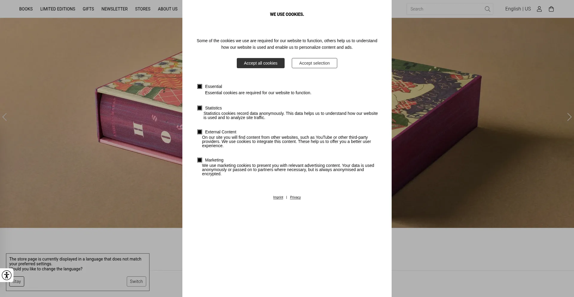 Website screenshot of Taschen.com