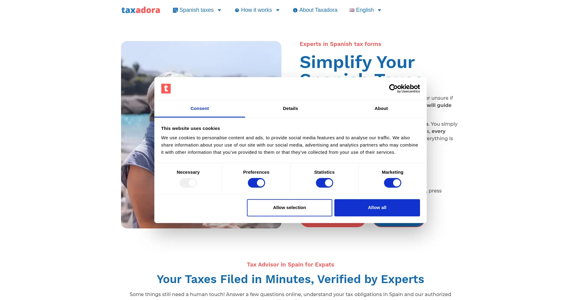 Website screenshot of Taxadora.com