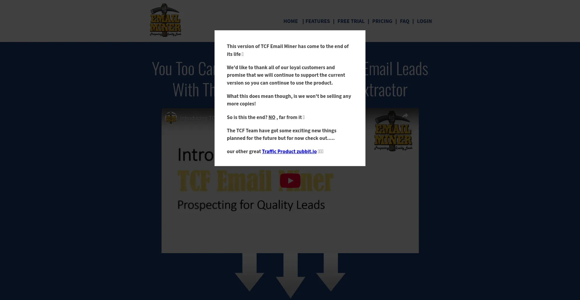 Website screenshot of Tcfemailminer.com