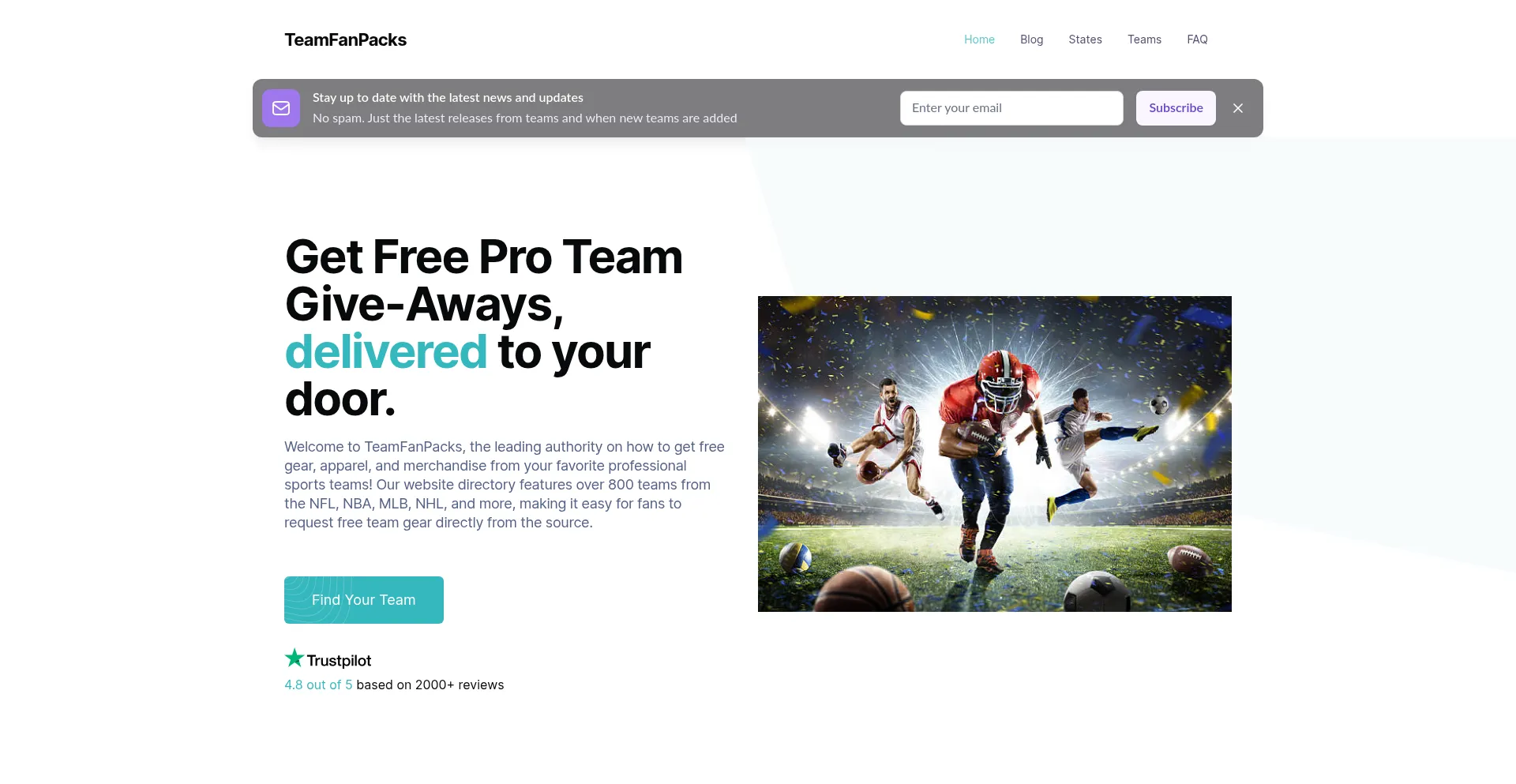 Website screenshot of Teamfanpacks.com