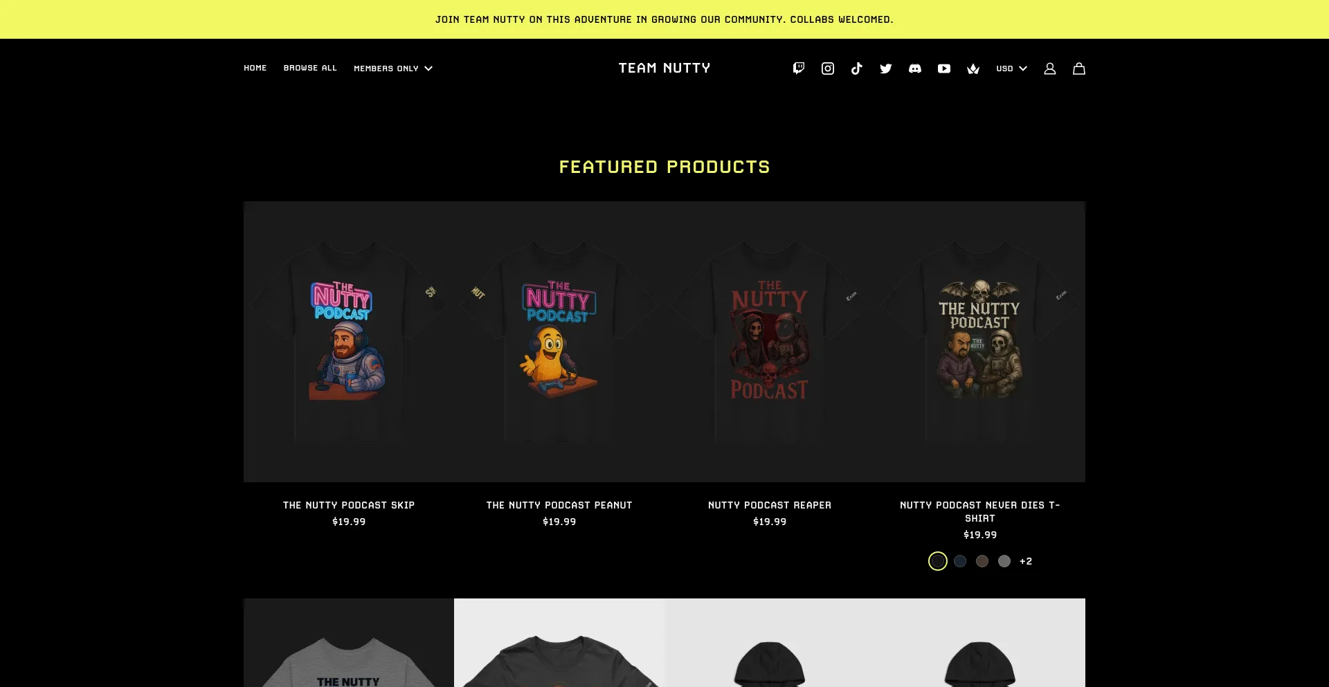 Website screenshot of Teamnutty.com