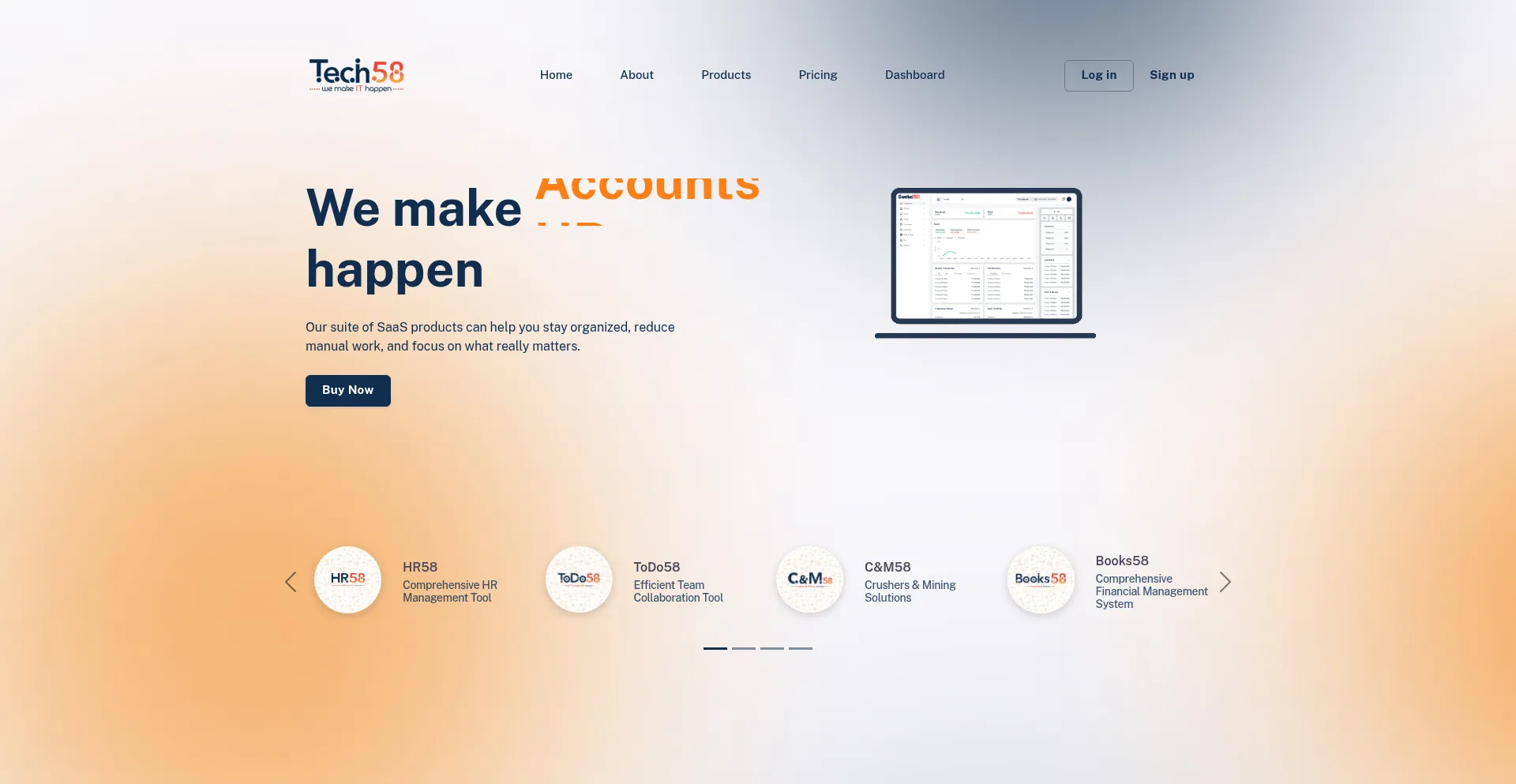 Website screenshot of Tech58.in