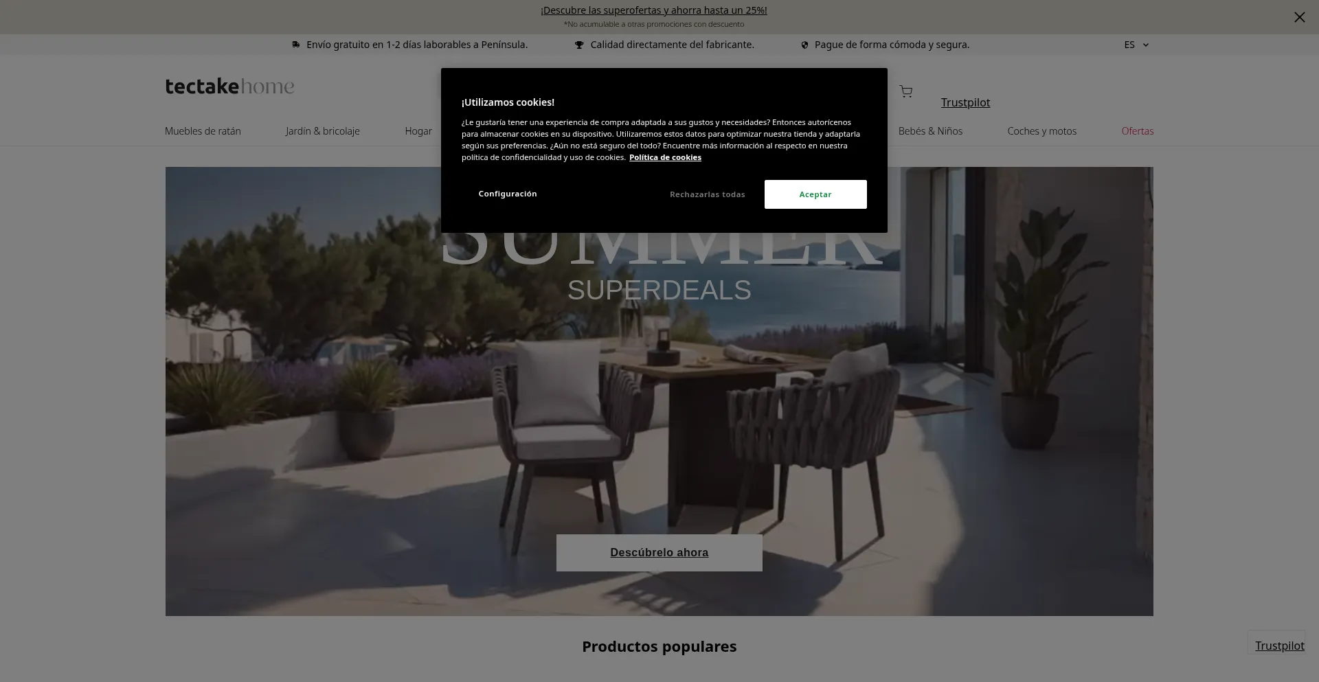 Website screenshot of Tectake.es