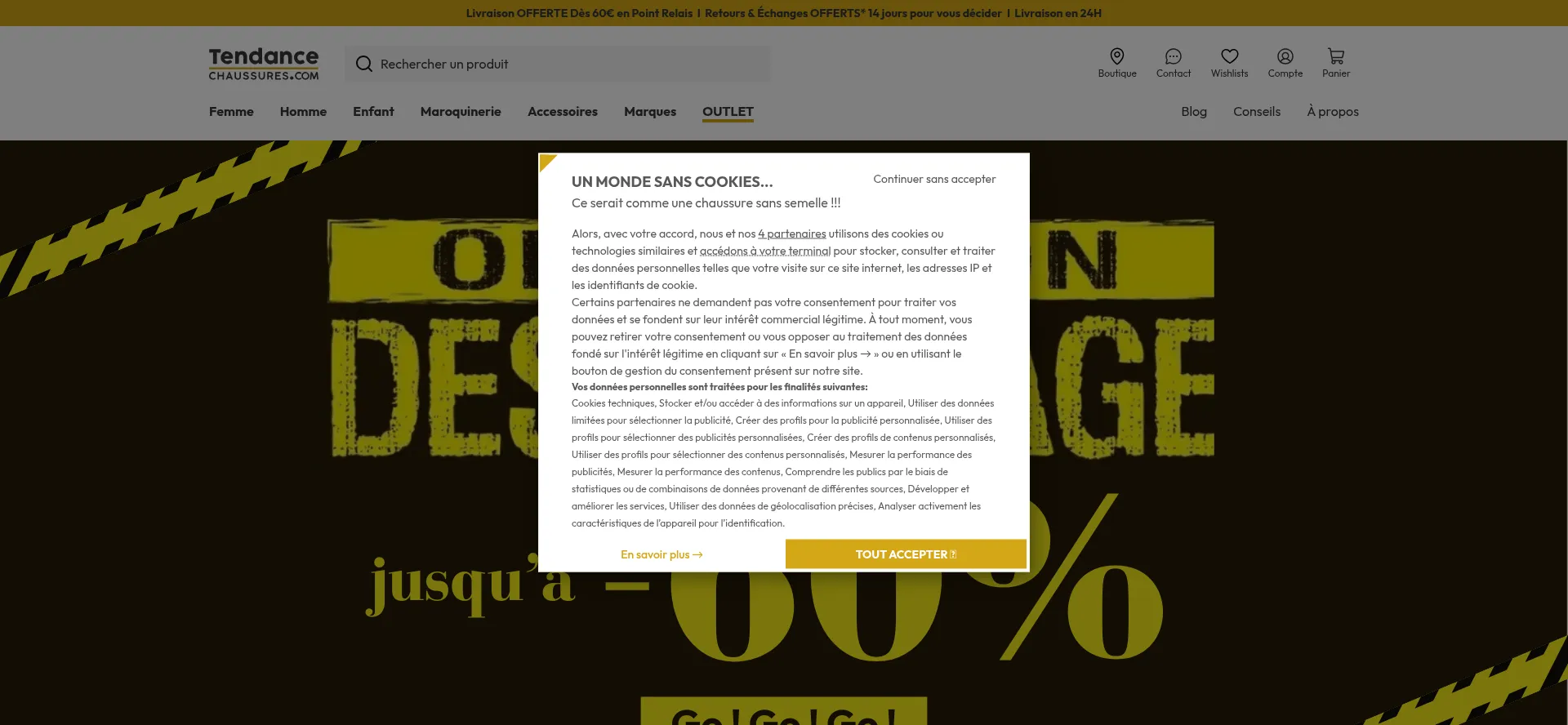 Website screenshot of Tendancechaussures.com