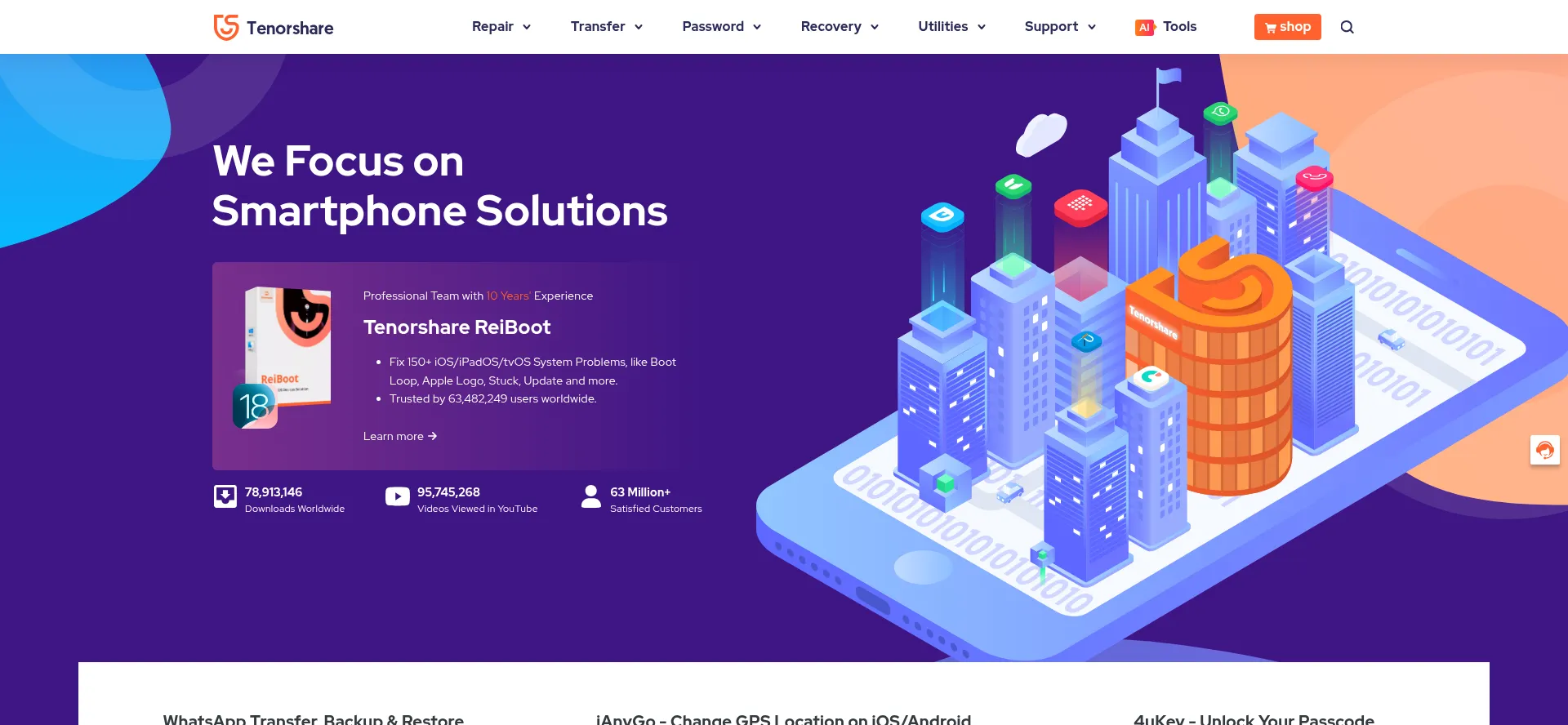 Website screenshot of Tenorshare.net