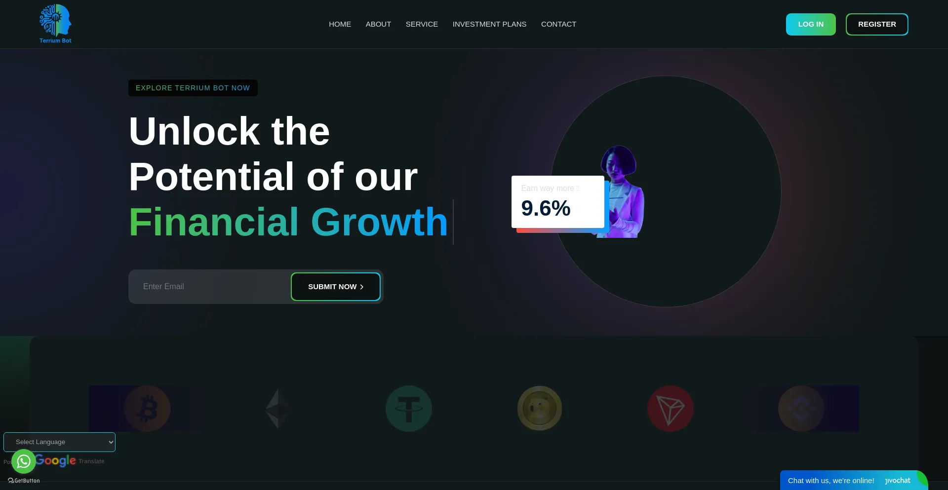 Website screenshot of Terriumbot.io