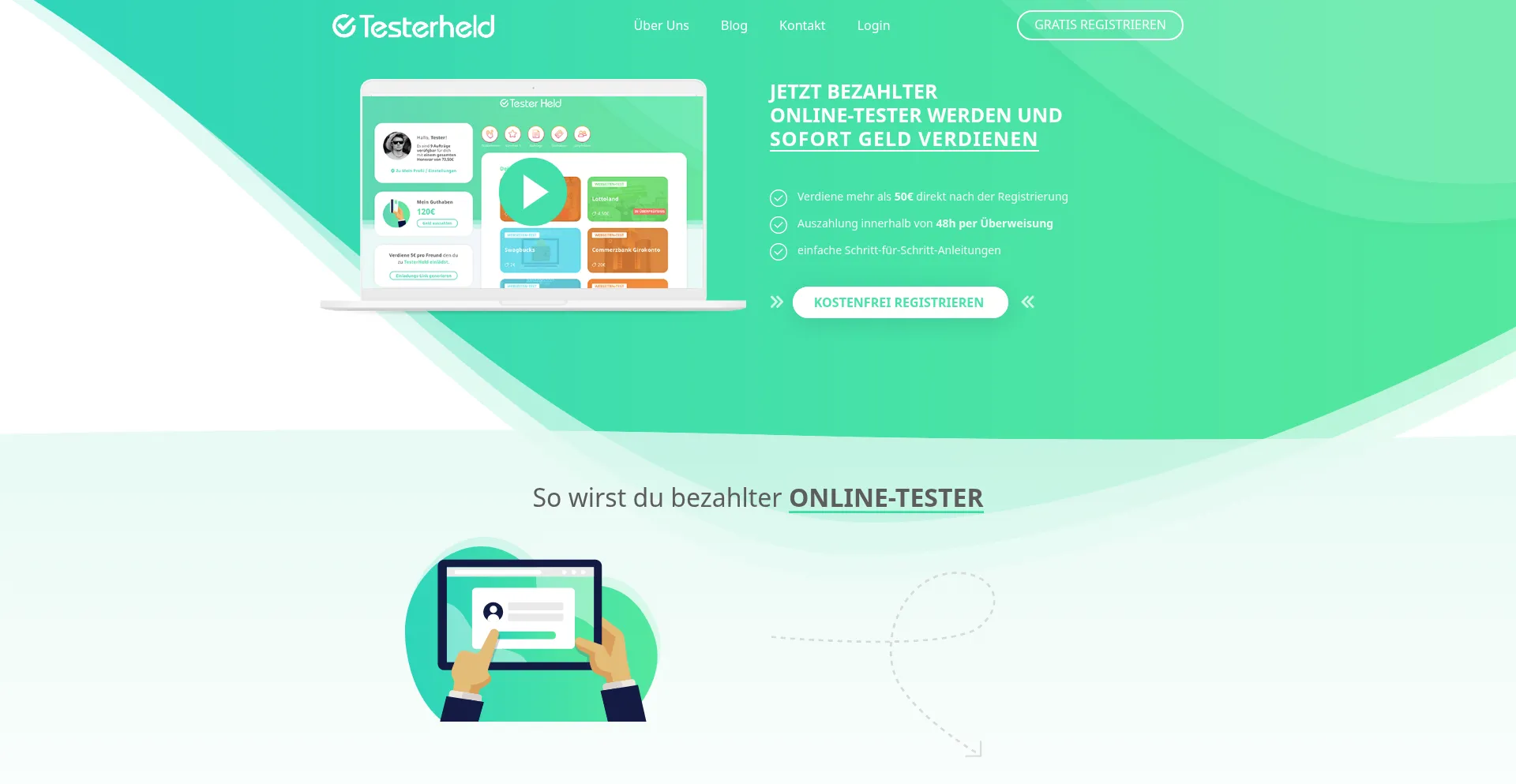 Website screenshot of Testerheld.de