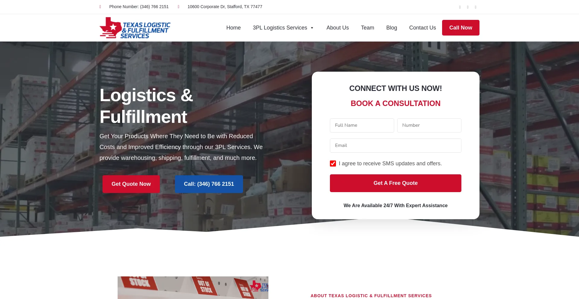 Website screenshot of Texaslogisticservices.com