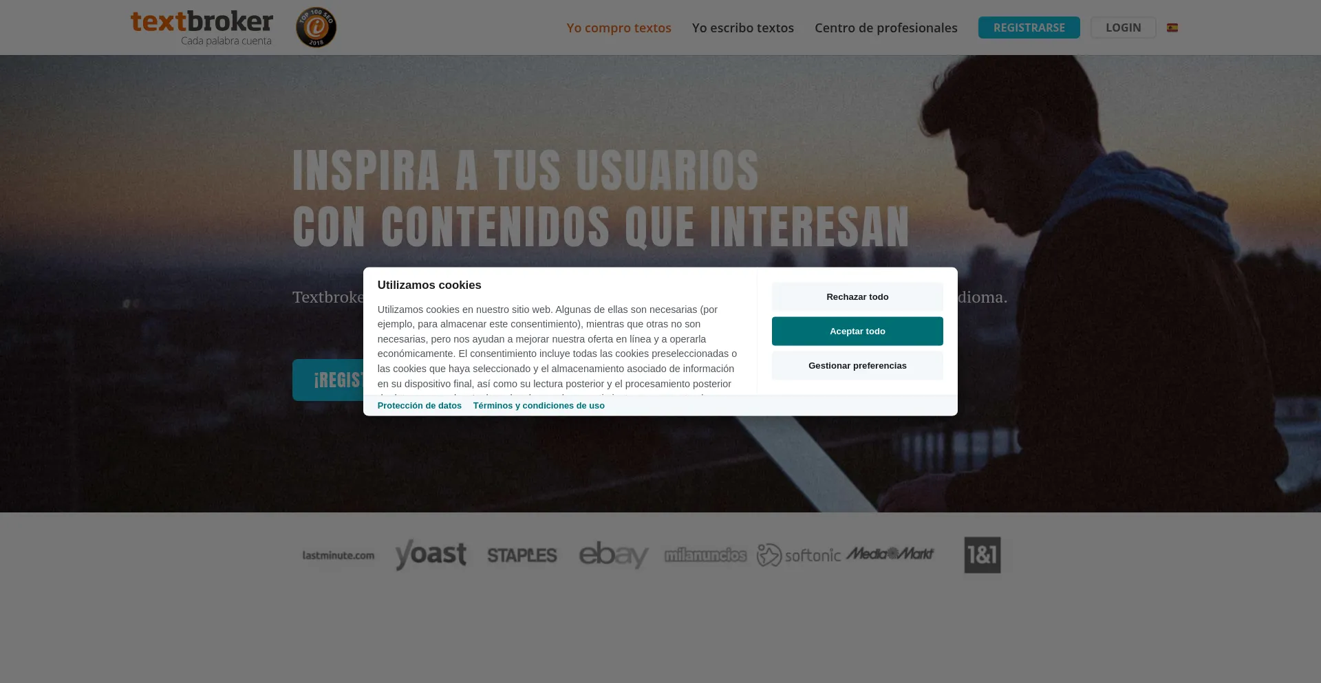 Website screenshot of Textbroker.es