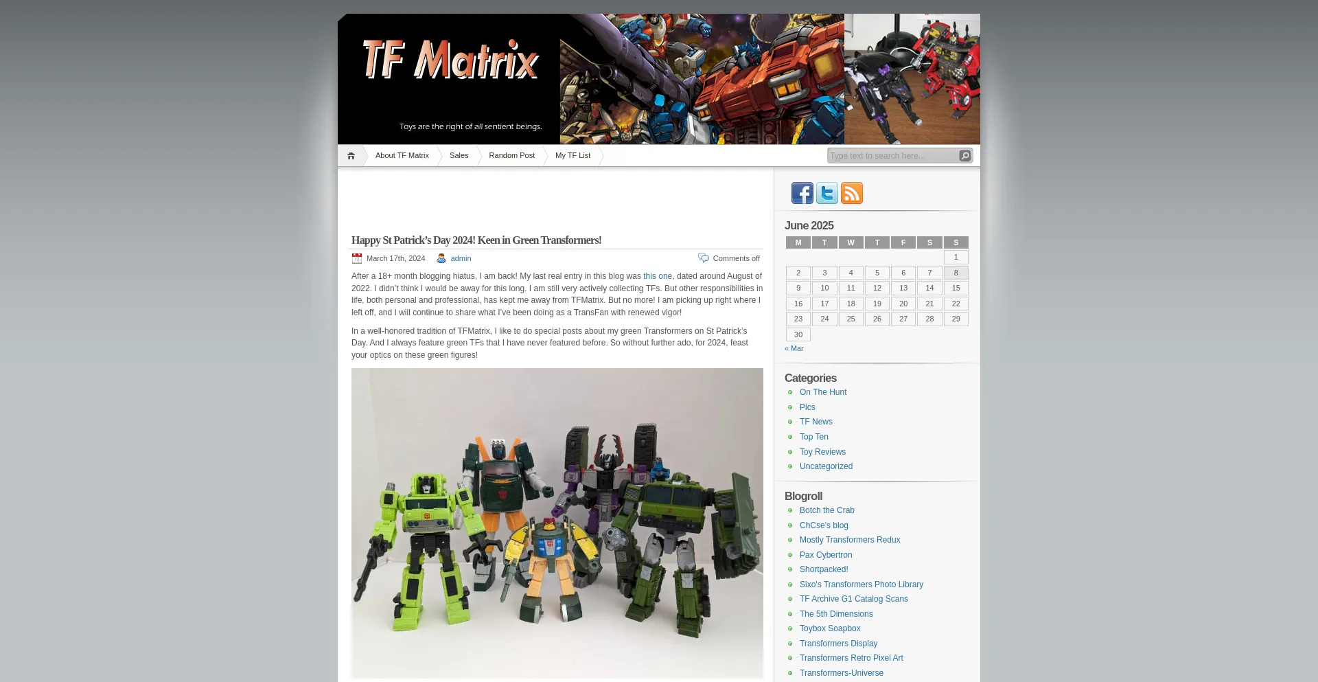 Website screenshot of Tfmatrix.com