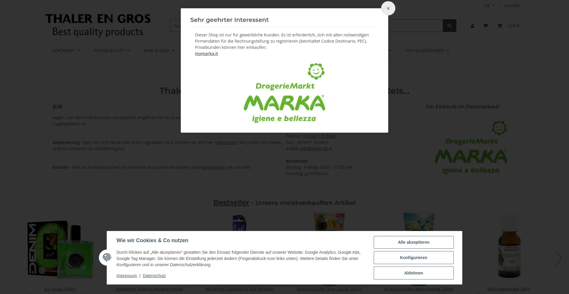 Website screenshot of Thaler-bz.it