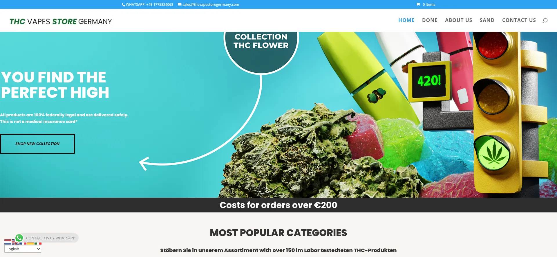 Website screenshot of Thcvapestoregermany.com