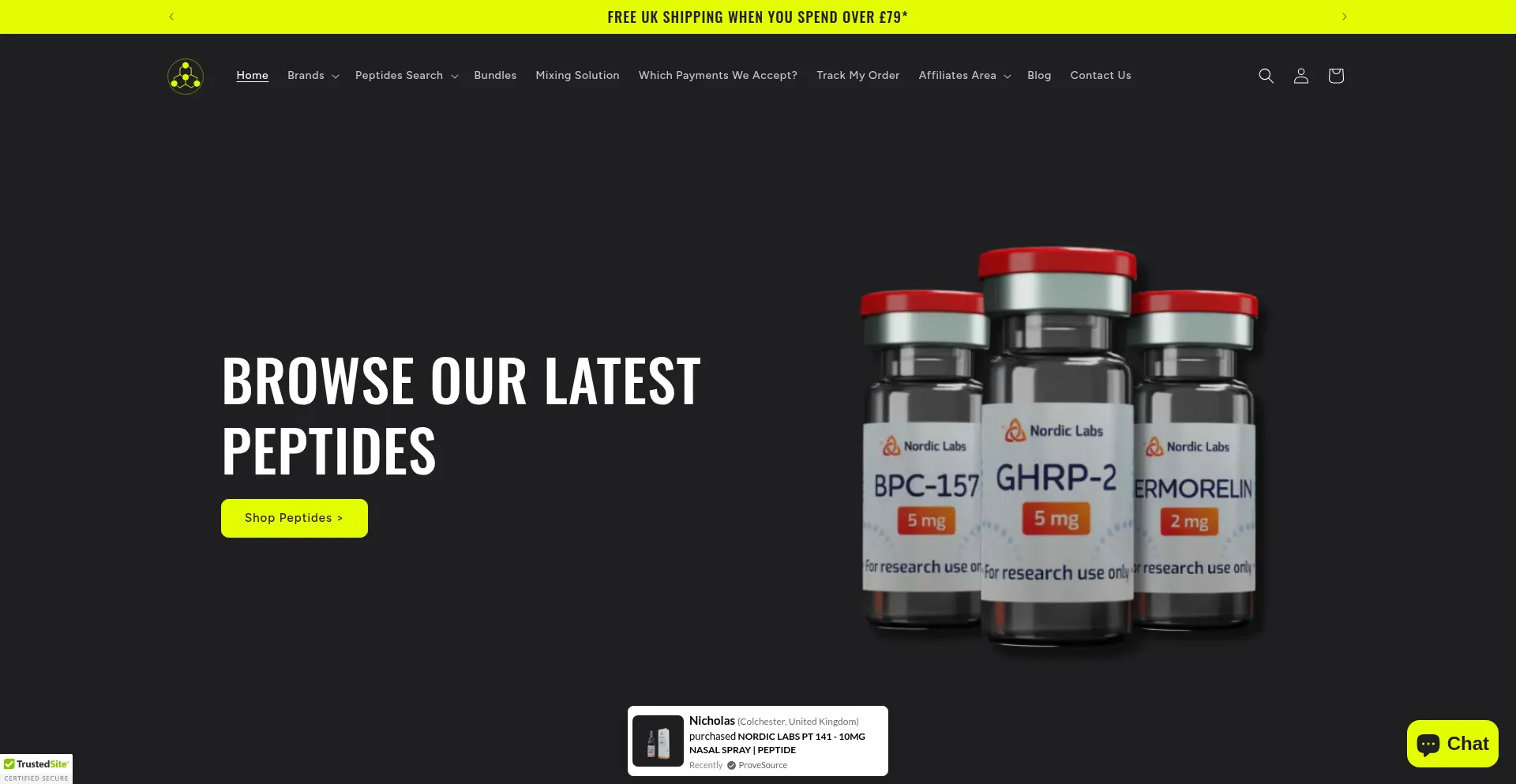 Website screenshot of The-peptides-outlet.co.uk