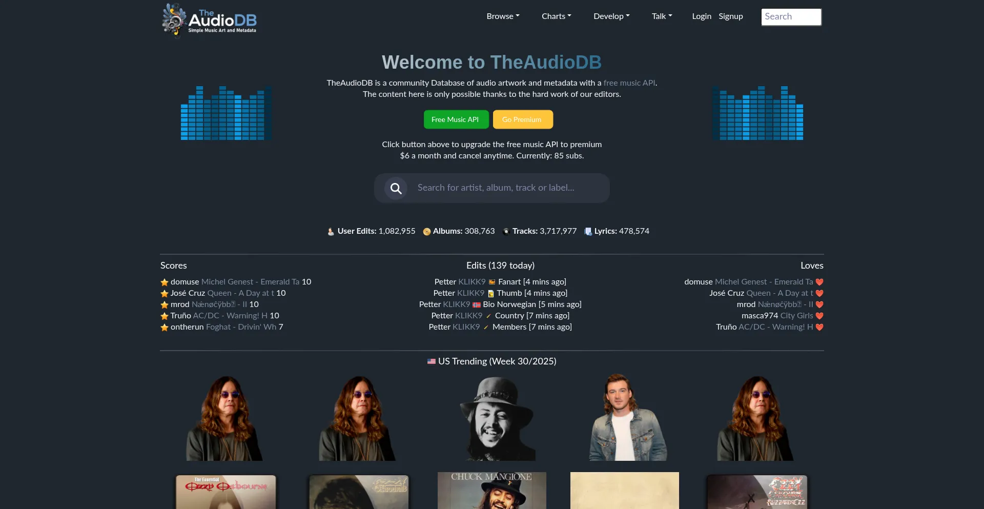 Website screenshot of Theaudiodb.com