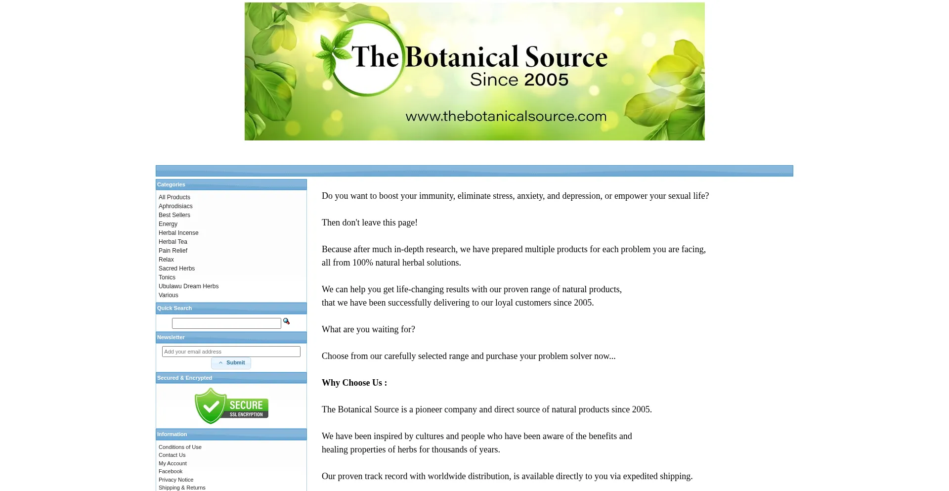 Website screenshot of Thebotanicalsource.com