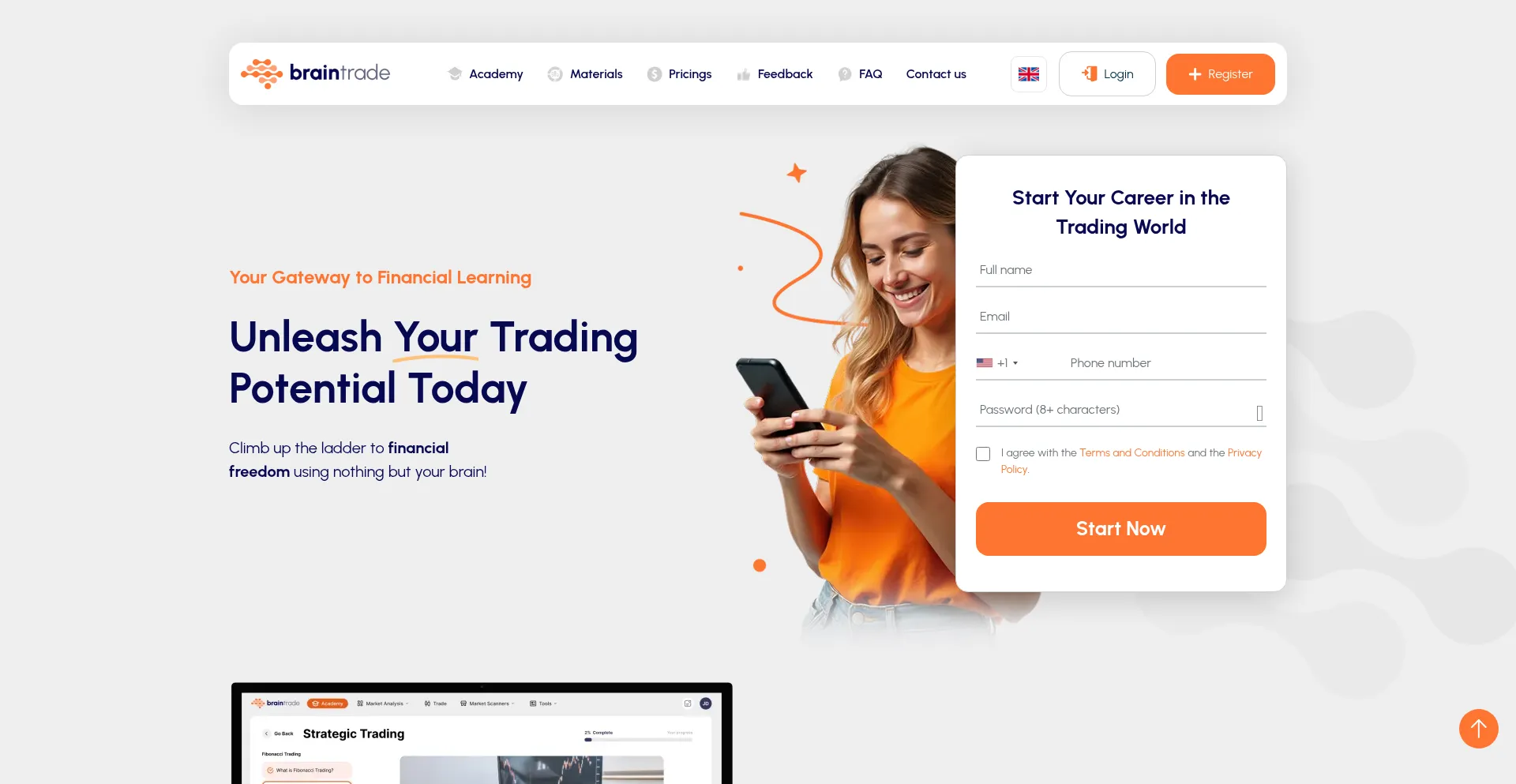 Website screenshot of Thebraintrade.com