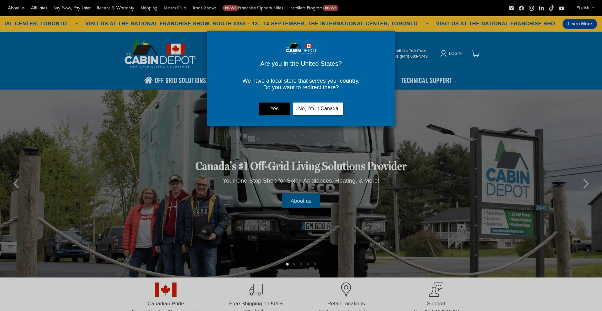 Website screenshot of Thecabindepot.ca
