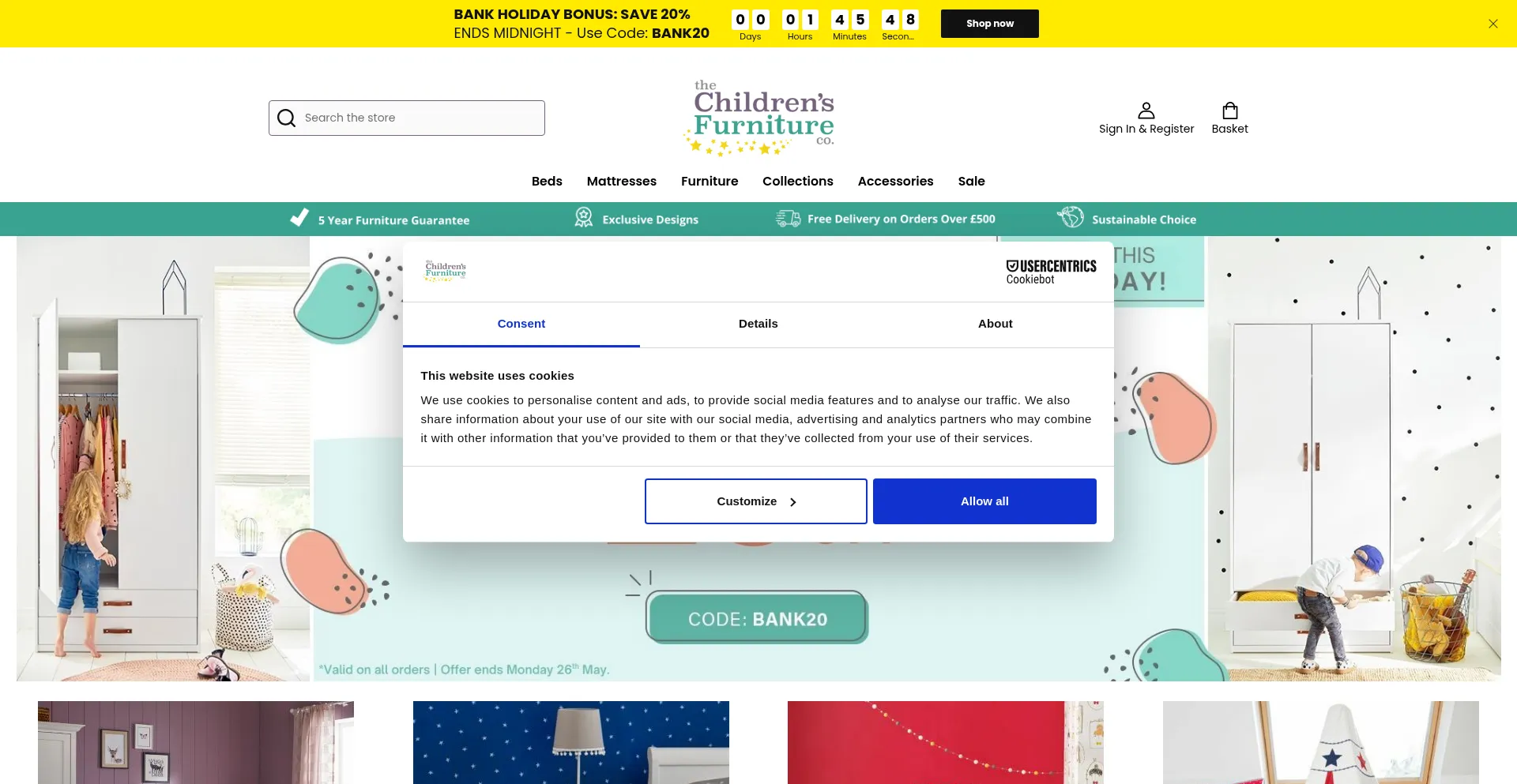 Website screenshot of Thechildrensfurniturecompany.com