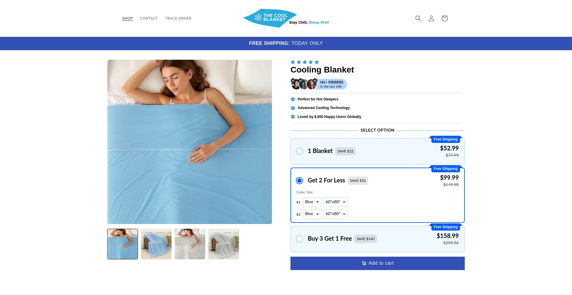 Website screenshot of Thecoolblanket.com