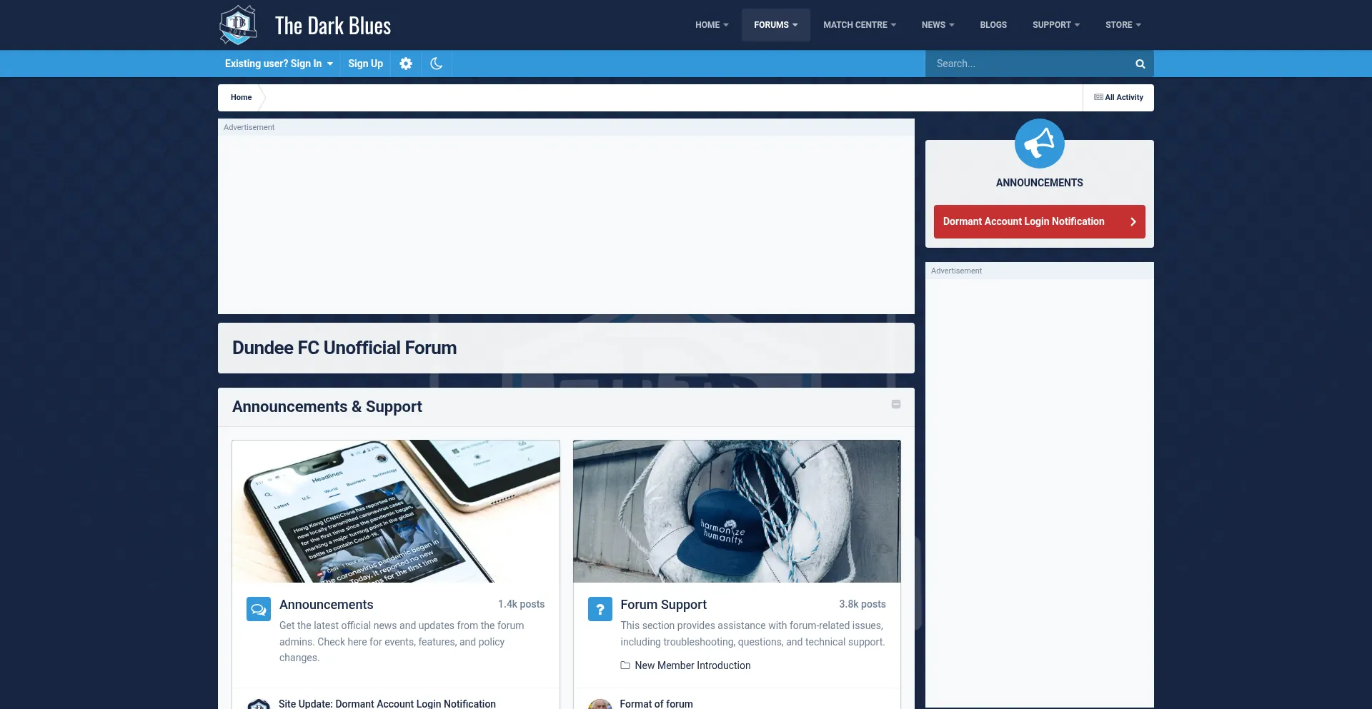 Website screenshot of Thedarkblues.co.uk