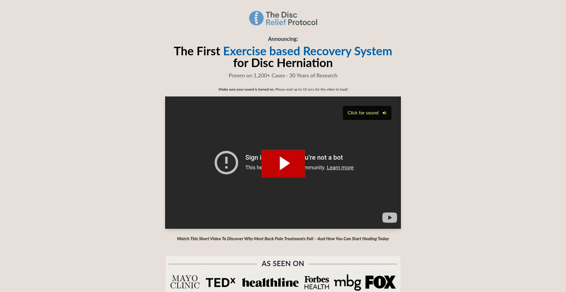 Website screenshot of Thediscreliefprotocol.com
