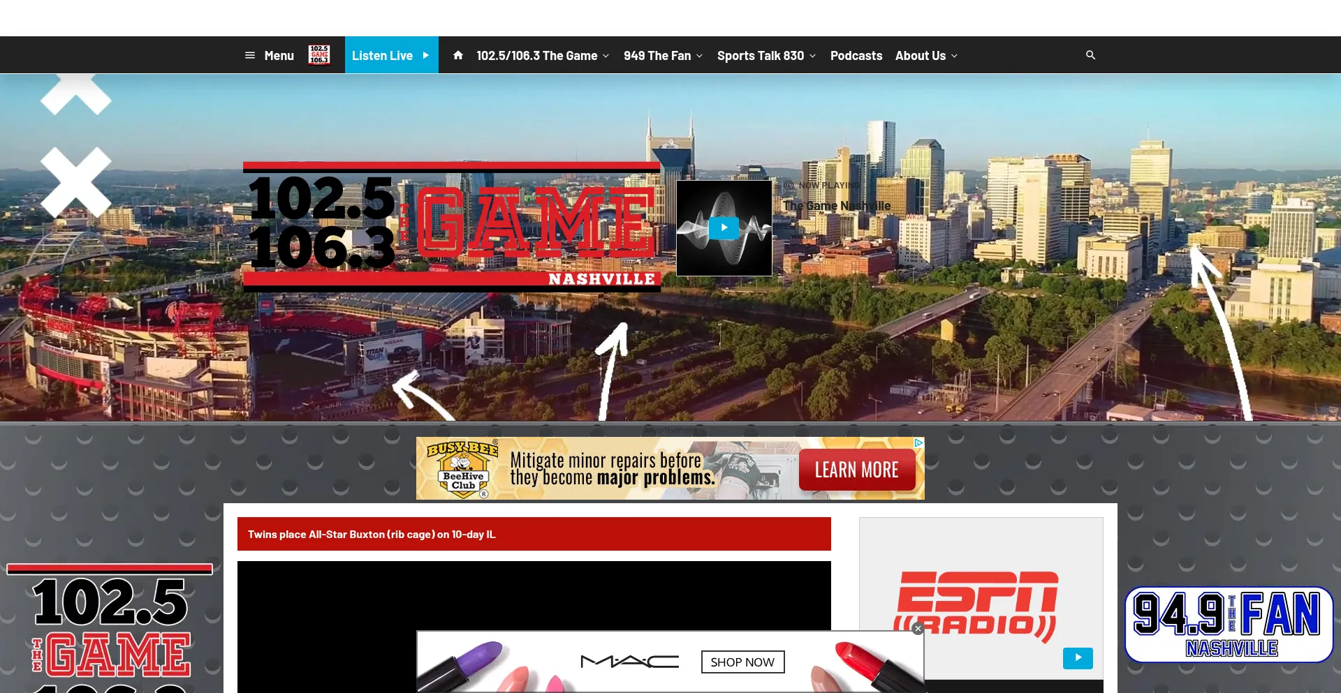 Website screenshot of Thegamenashville.com