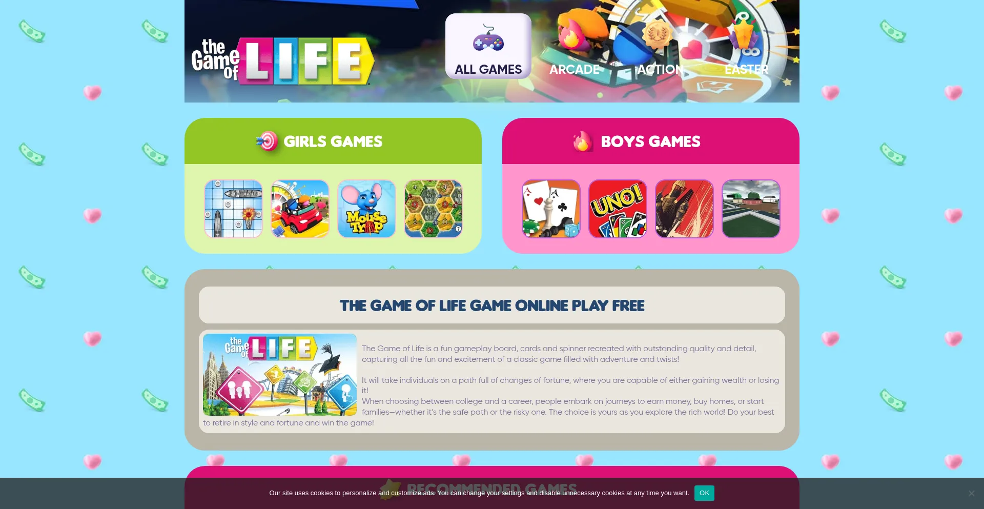 Website screenshot of Thegameoflifegame.com