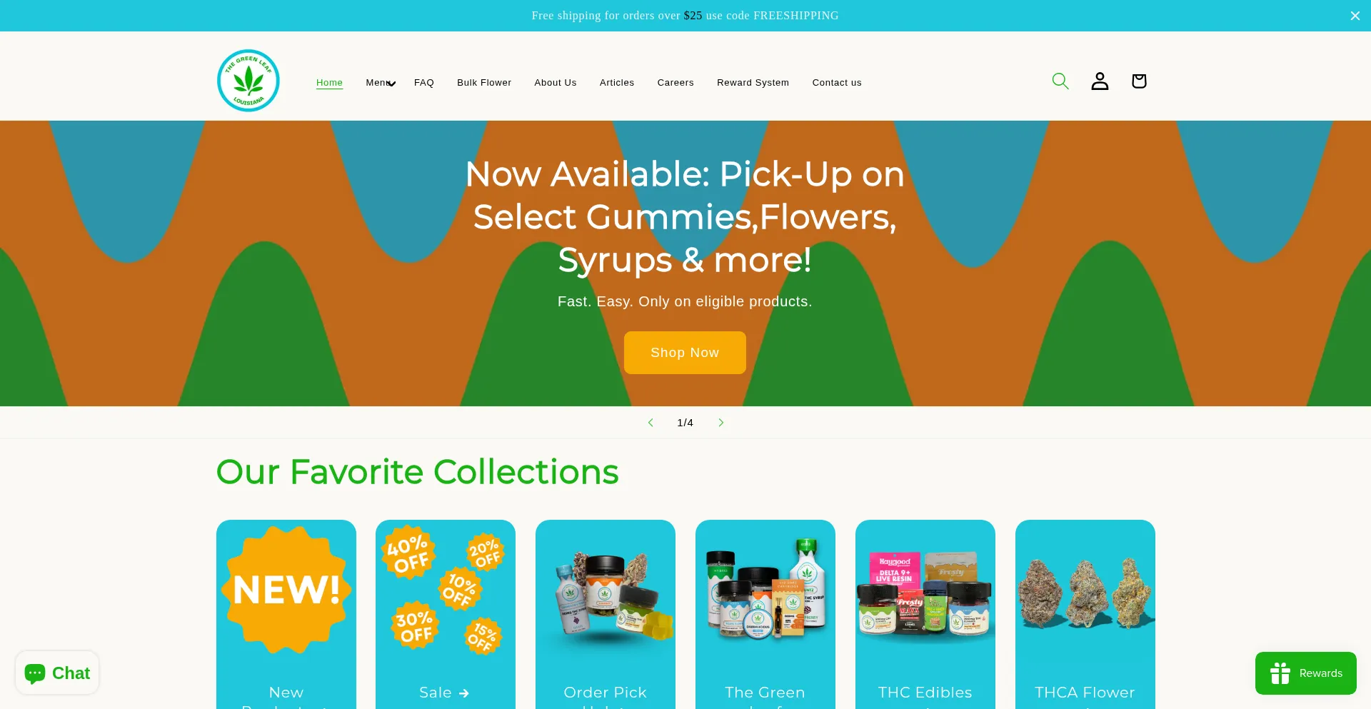 Website screenshot of Thegreenleafcannabis.com