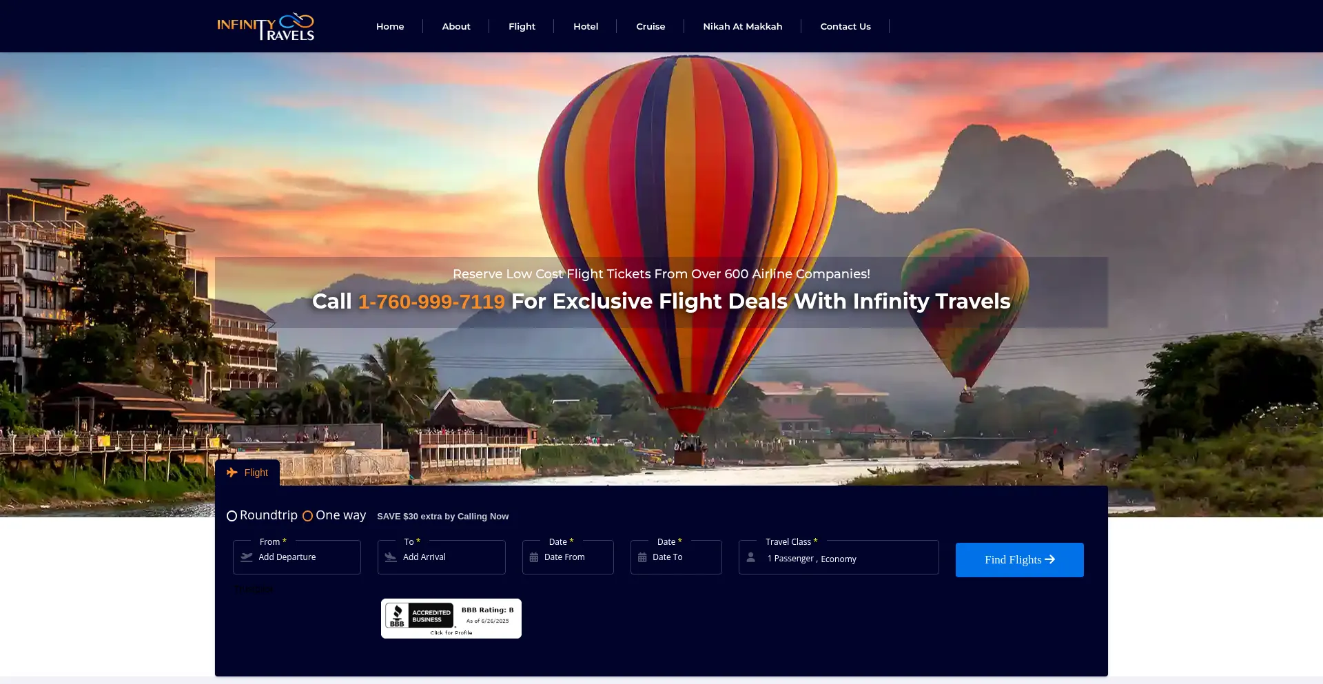 Website screenshot of Theinfinitytravel.com