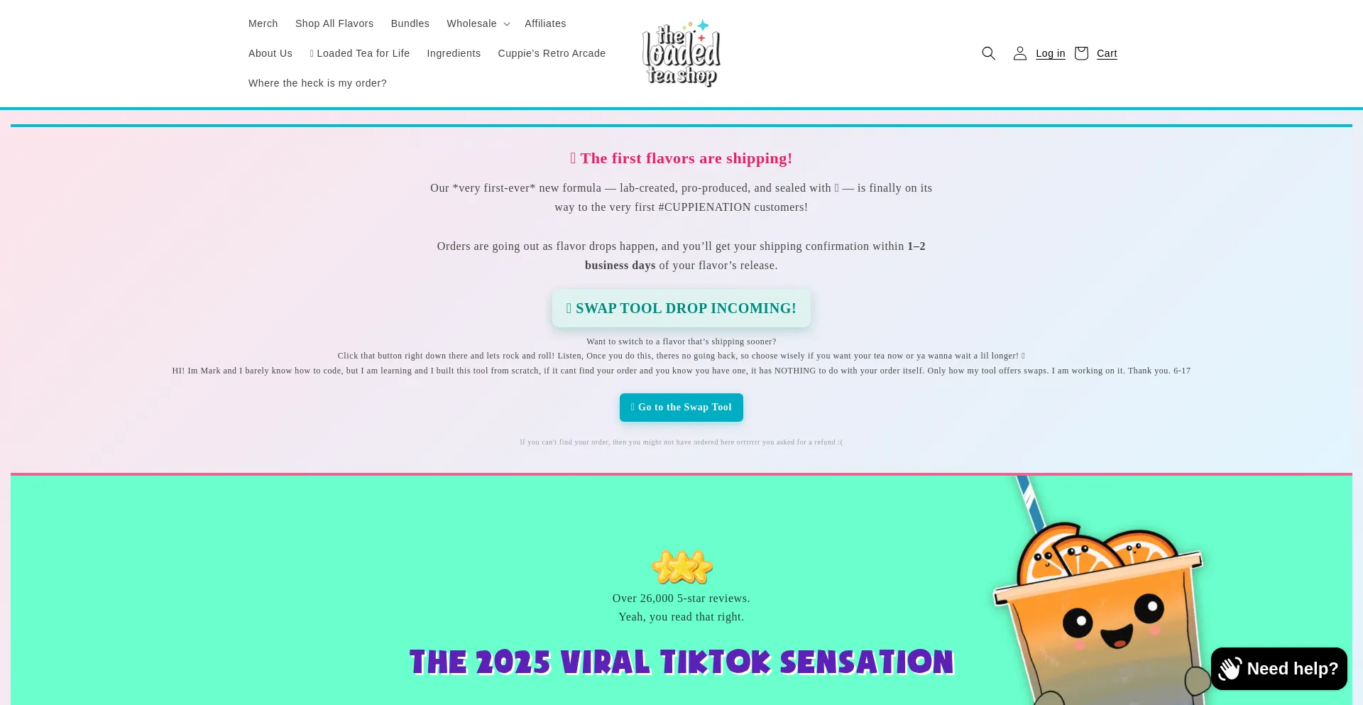 Website screenshot of Theloadedteashop.com