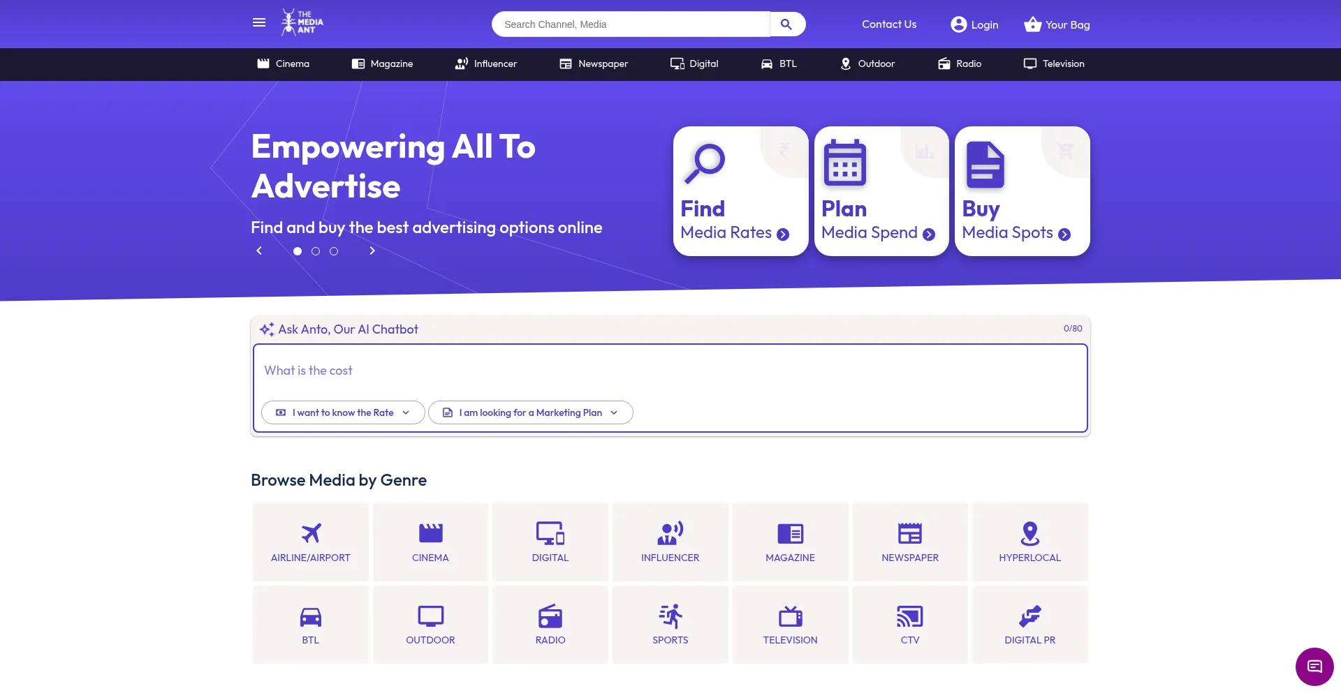 Website screenshot of Themediaant.com